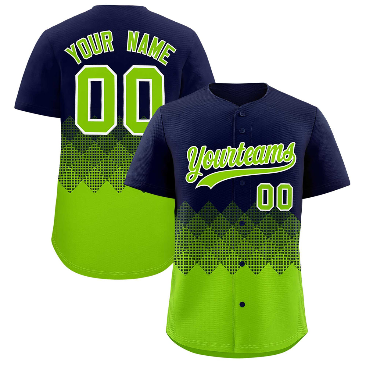 Custom Navy Neon Green Grid Blur Pattern Authentic Baseball Jersey| KXKSHOP