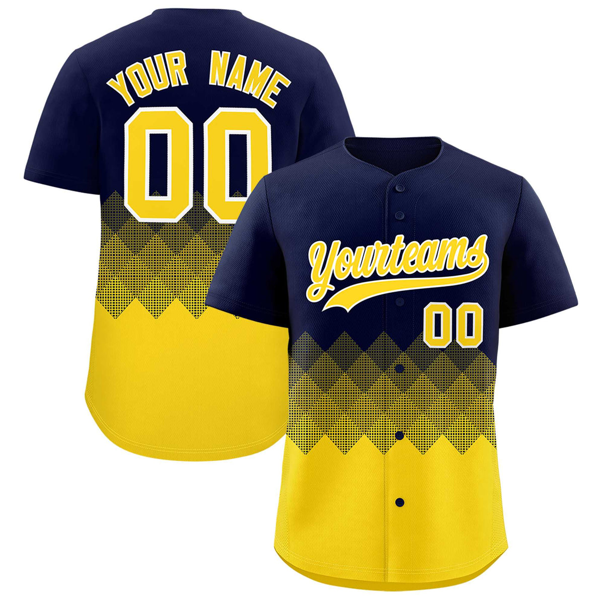 Custom Navy Gold Grid Blur Pattern Authentic Baseball Jersey| KXKSHOP