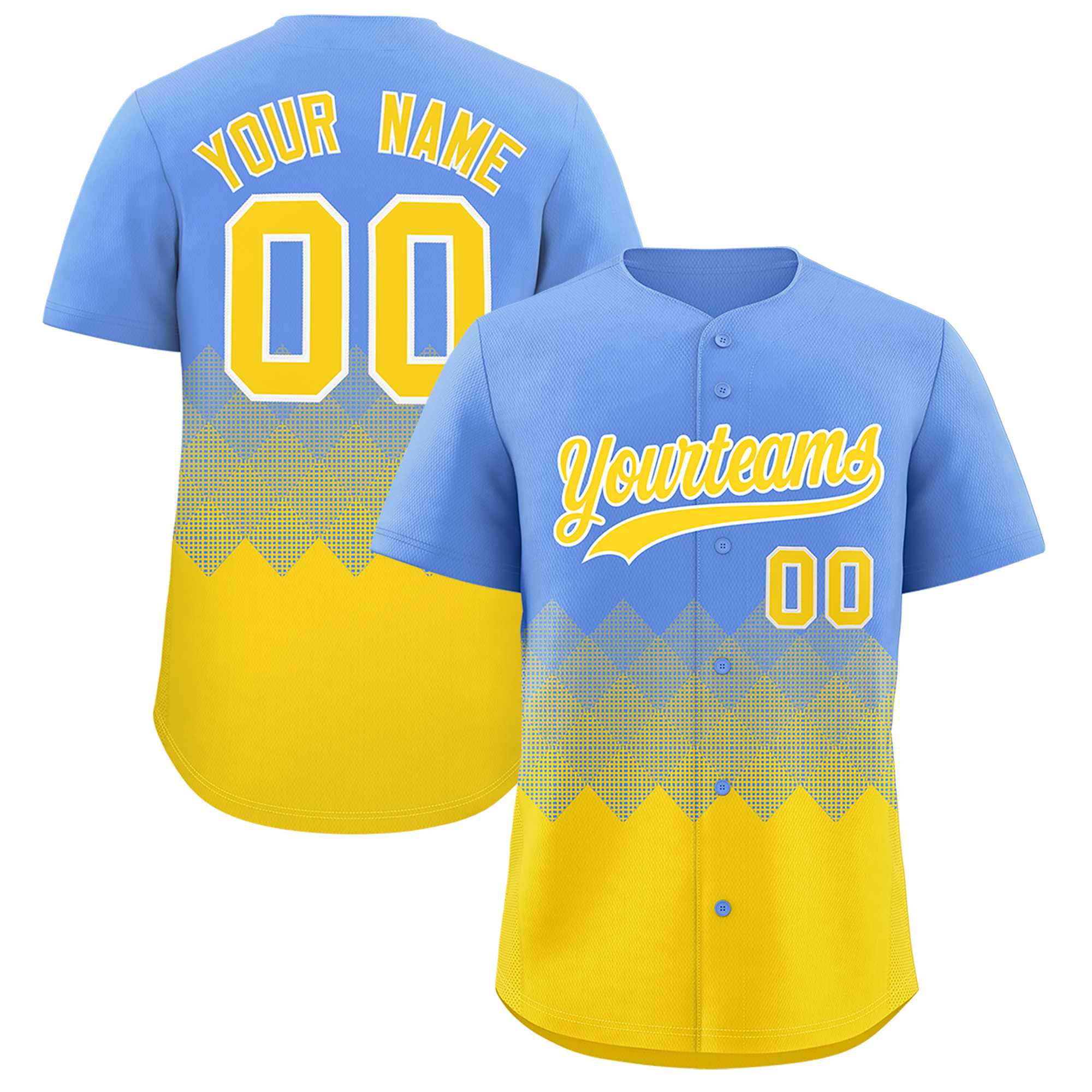Custom Light Blue Gold Grid Blur Pattern Authentic Baseball Jersey| KXKSHOP