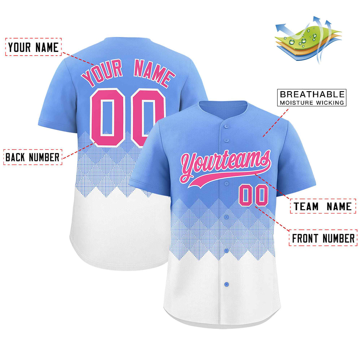 Custom Light Blue White Grid Blur Pattern Authentic Baseball Jersey| KXKSHOP