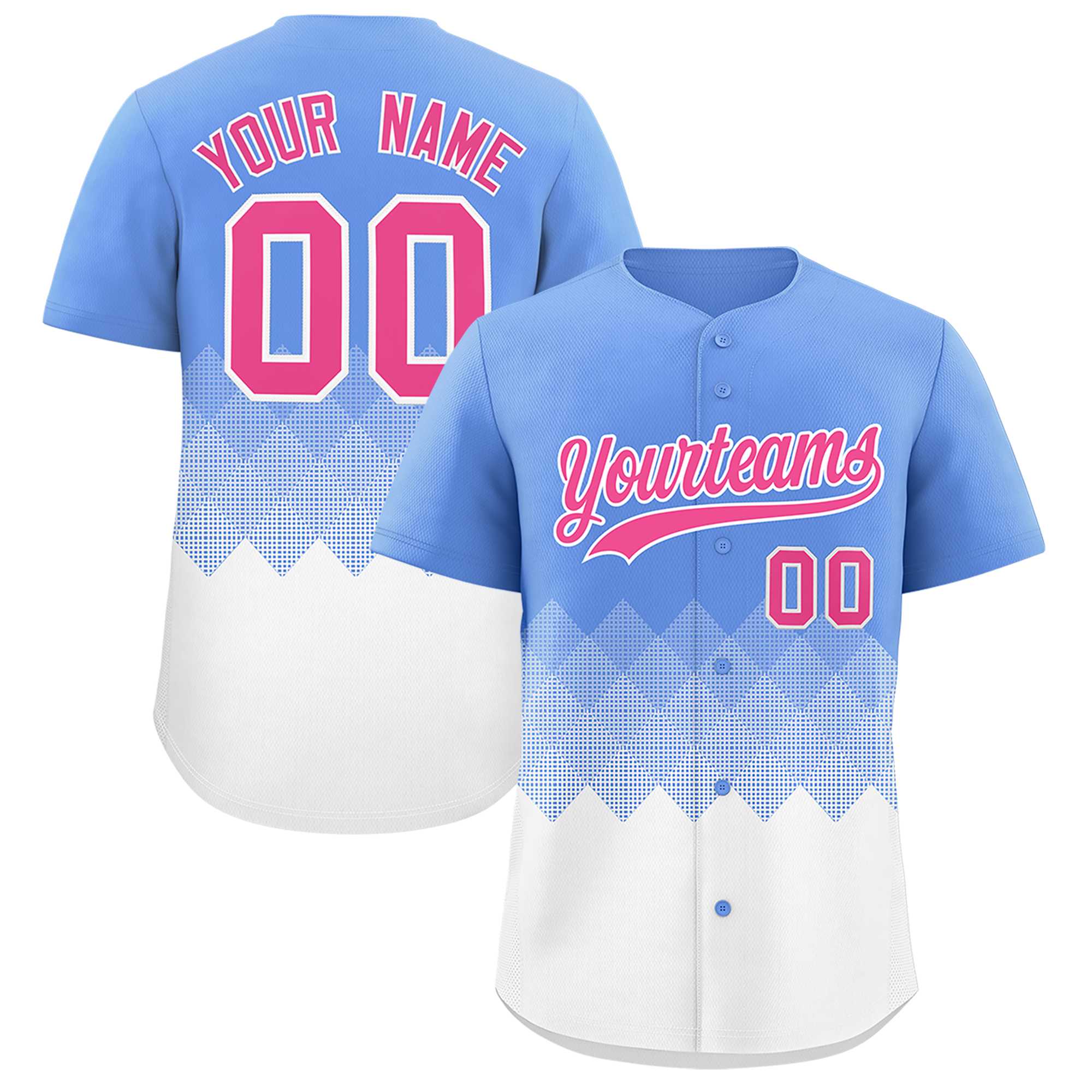 Custom Light Blue White Grid Blur Pattern Authentic Baseball Jersey| KXKSHOP