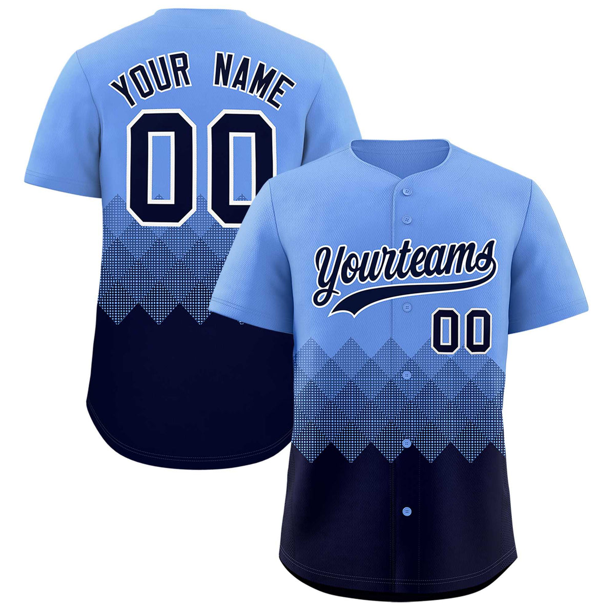 Custom Light Blue Navy Grid Blur Pattern Authentic Baseball Jersey| KXKSHOP