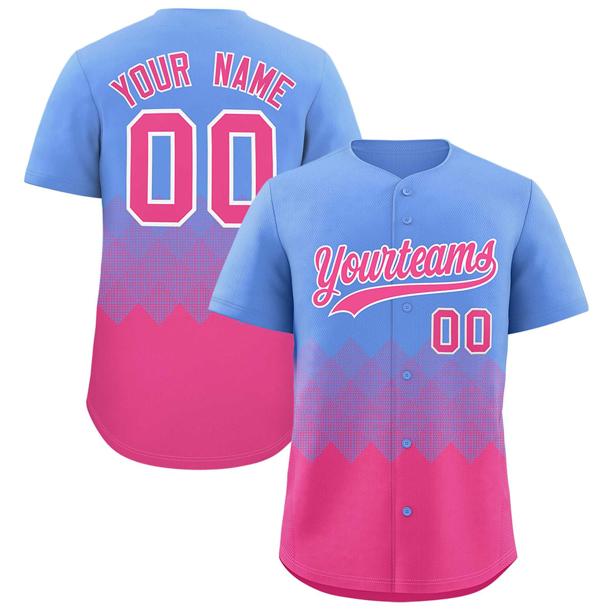 Custom Light Blue Pink Grid Blur Pattern Authentic Baseball Jersey| KXKSHOP