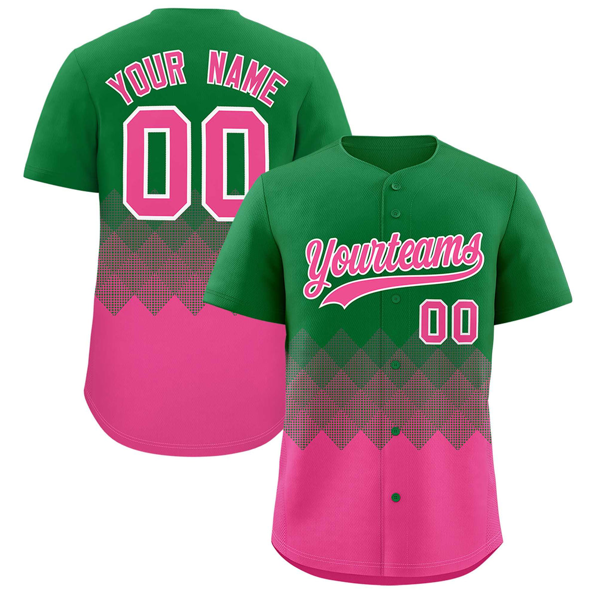 Custom Kelly Green Pink Grid Blur Pattern Authentic Baseball Jersey| KXKSHOP