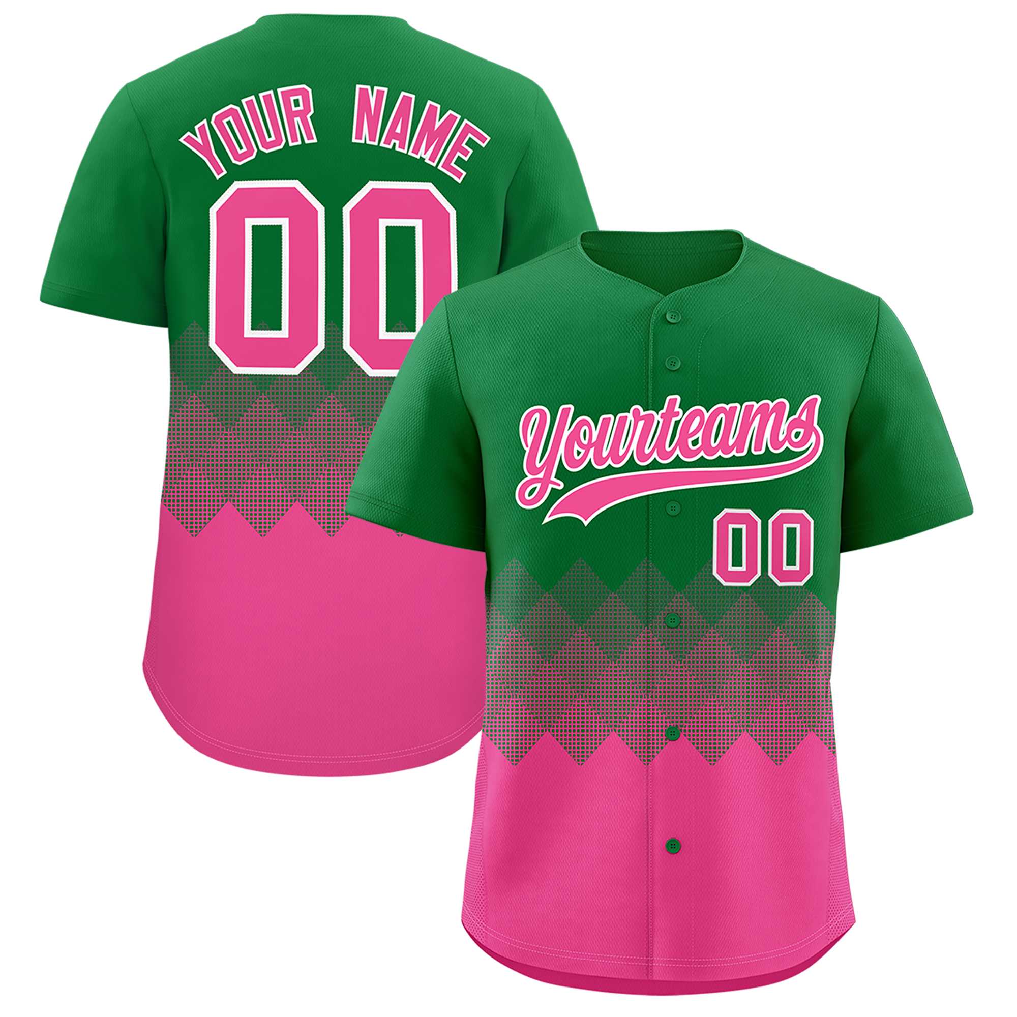 Custom Kelly Green Pink Grid Blur Pattern Authentic Baseball Jersey| KXKSHOP