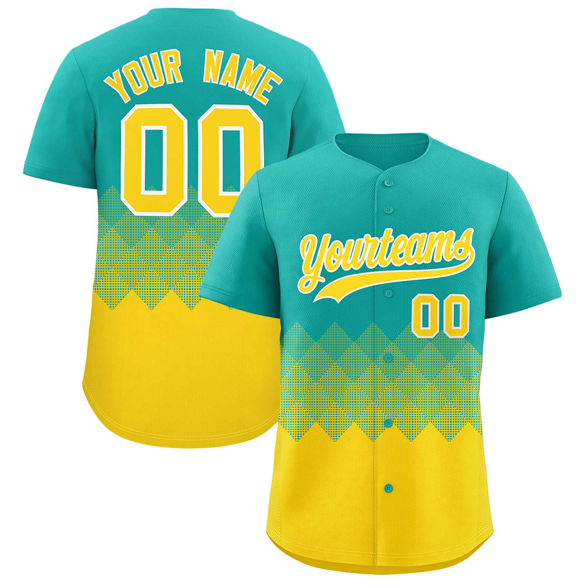 Custom Aqua Gold Grid Blur Pattern Authentic Baseball Jersey| KXKSHOP