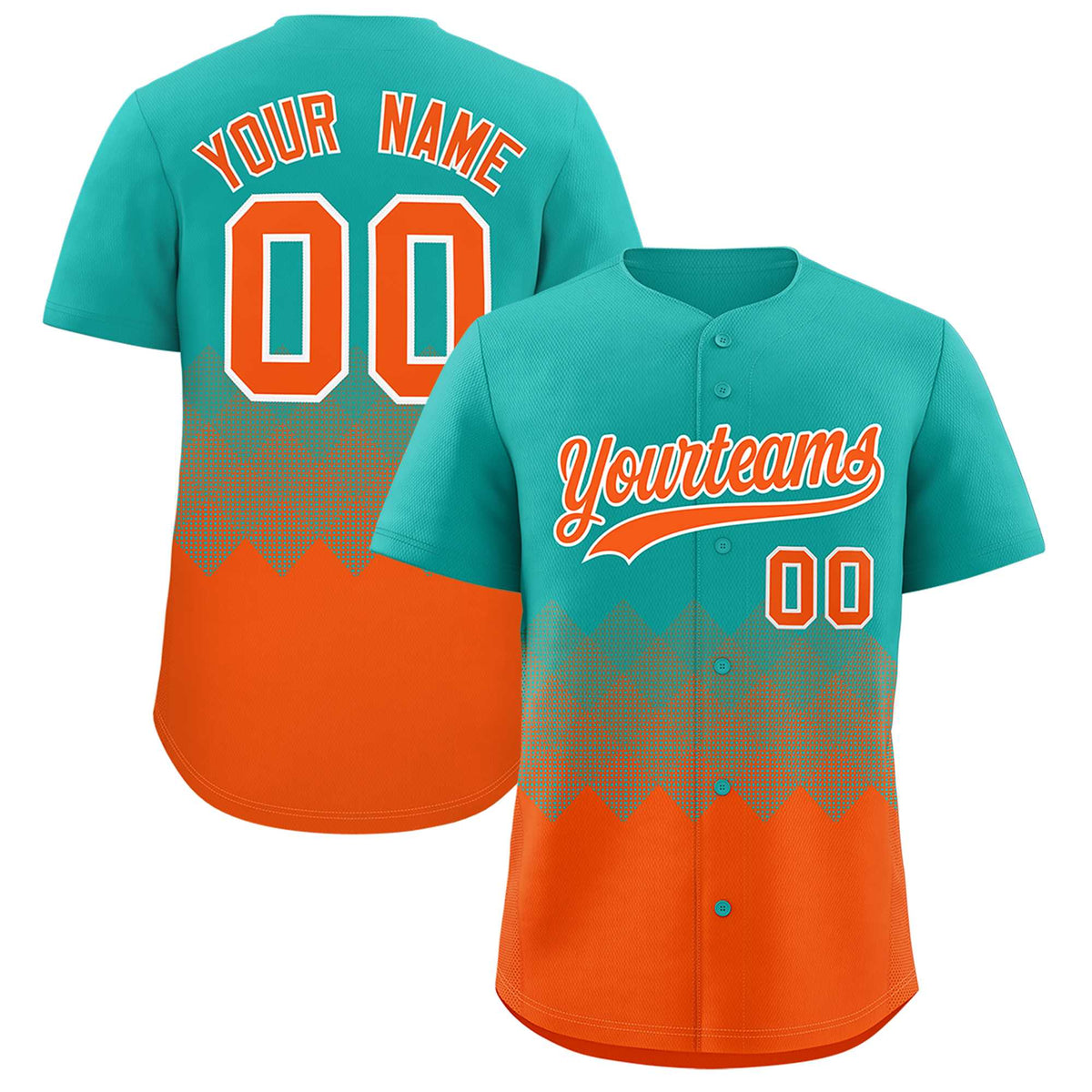 Custom Aqua Orange Grid Blur Pattern Authentic Baseball Jersey| KXKSHOP