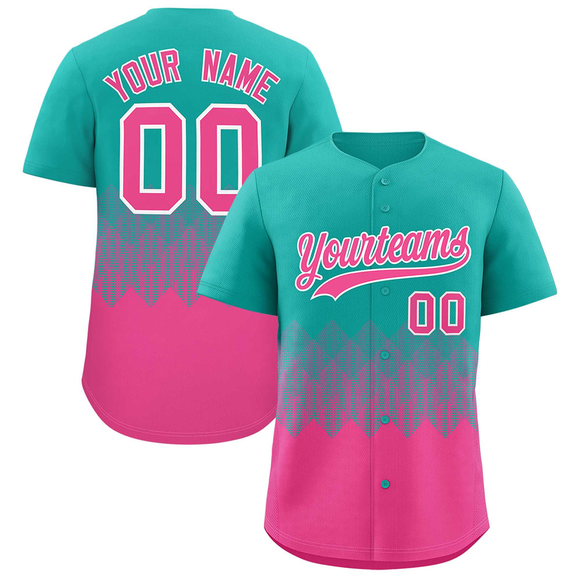 Custom Aqua Pink Grid Blur Pattern Authentic Baseball Jersey| KXKSHOP
