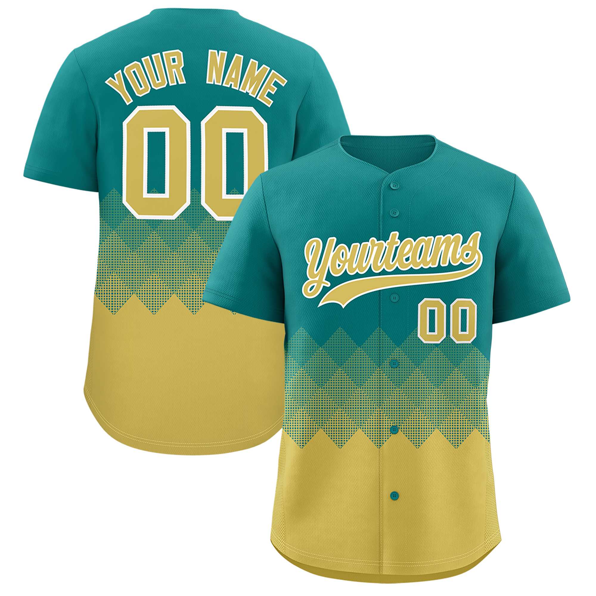 Custom Aqua Old Gold Grid Blur Pattern Authentic Baseball Jersey| KXKSHOP