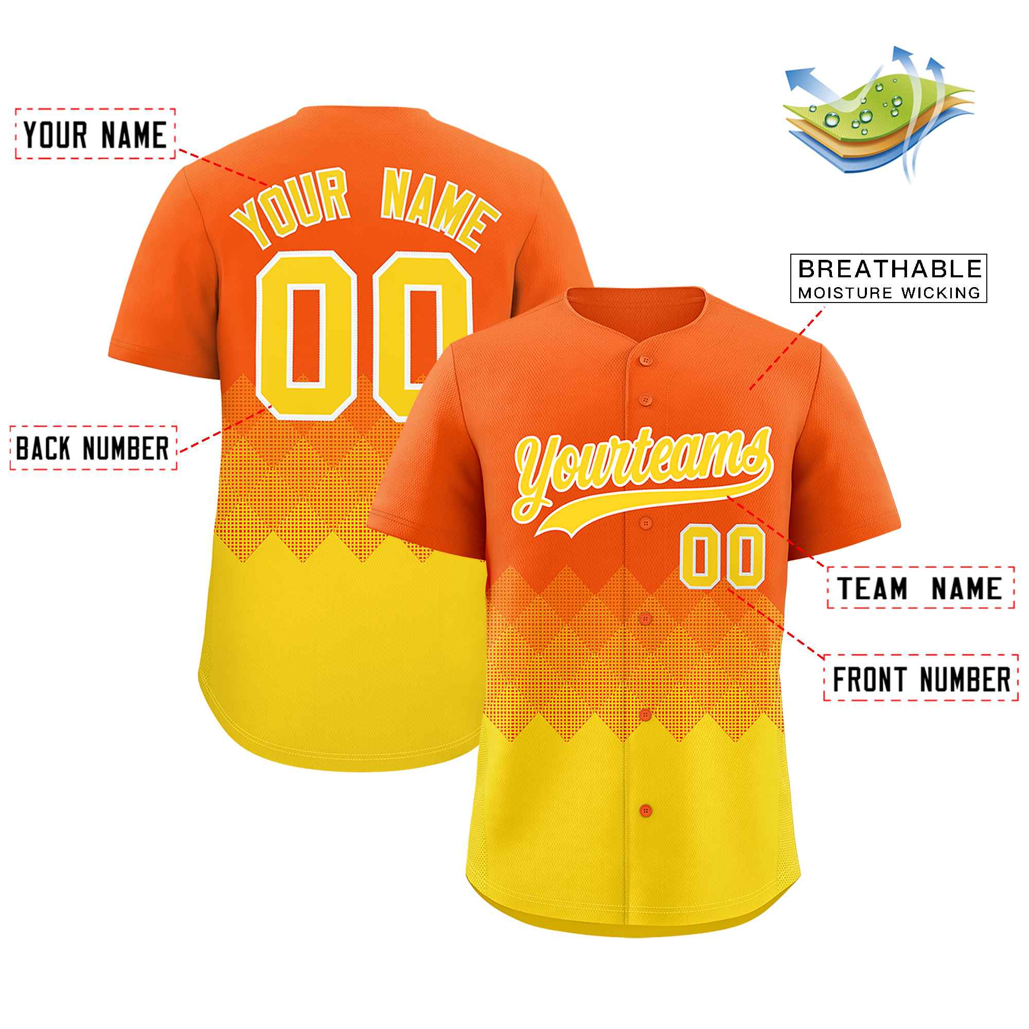 Custom Orange Gold Grid Blur Pattern Authentic Baseball Jersey| KXKSHOP