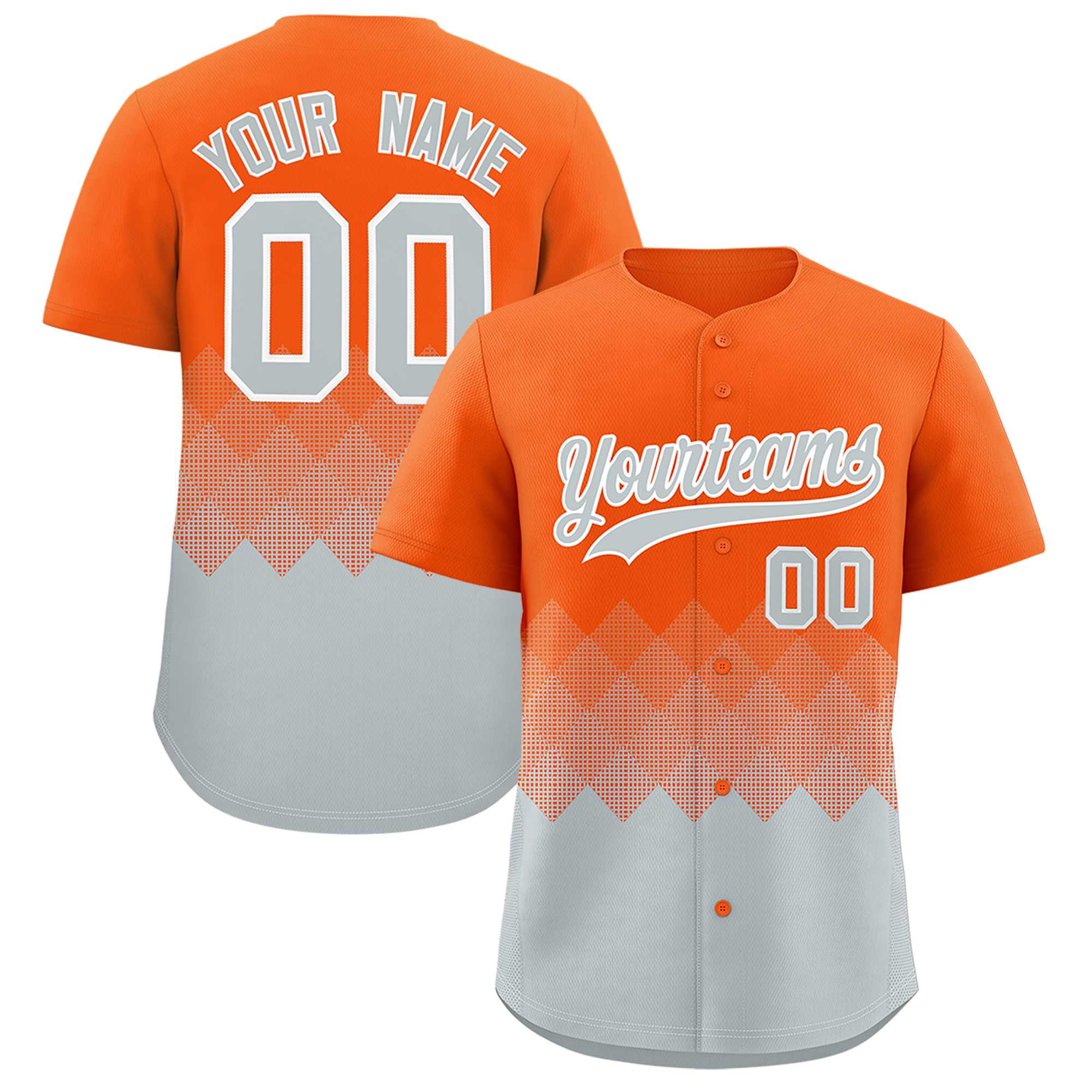 Custom Orange Silver Grid Blur Pattern Authentic Baseball Jersey| KXKSHOP