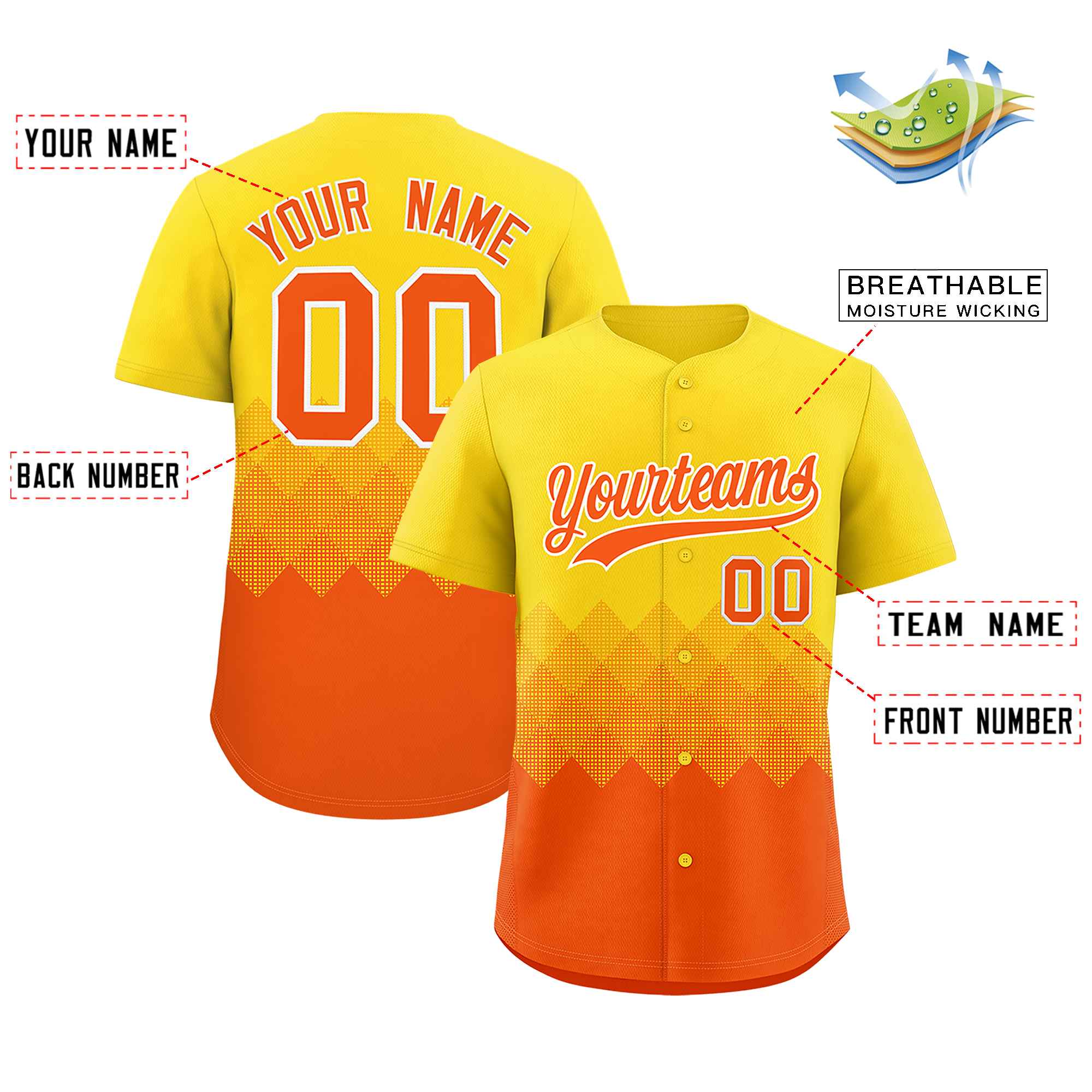 Custom Gold Orange Grid Blur Pattern Authentic Baseball Jersey| KXKSHOP
