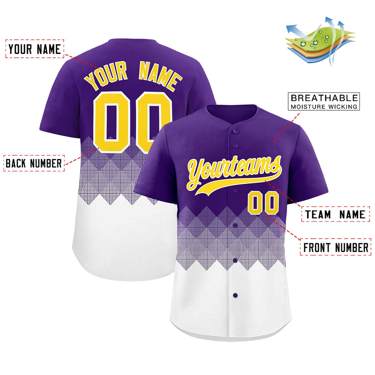 Custom Purple White Grid Blur Pattern Authentic Baseball Jersey| KXKSHOP