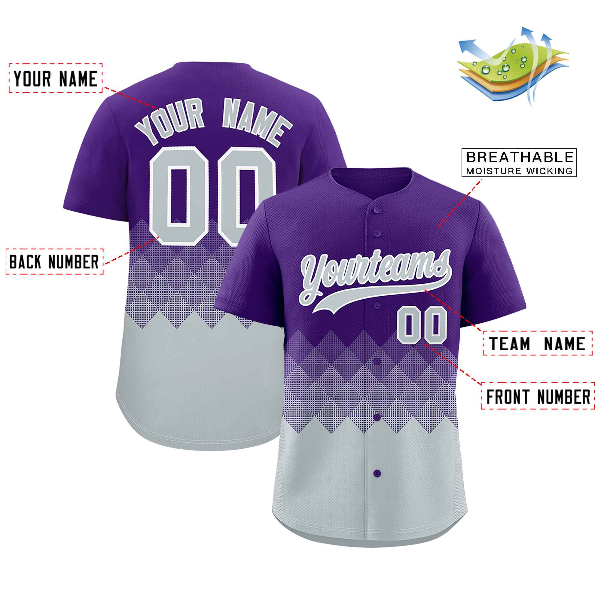 Custom Purple Silver Grid Blur Pattern Authentic Baseball Jersey| KXKSHOP