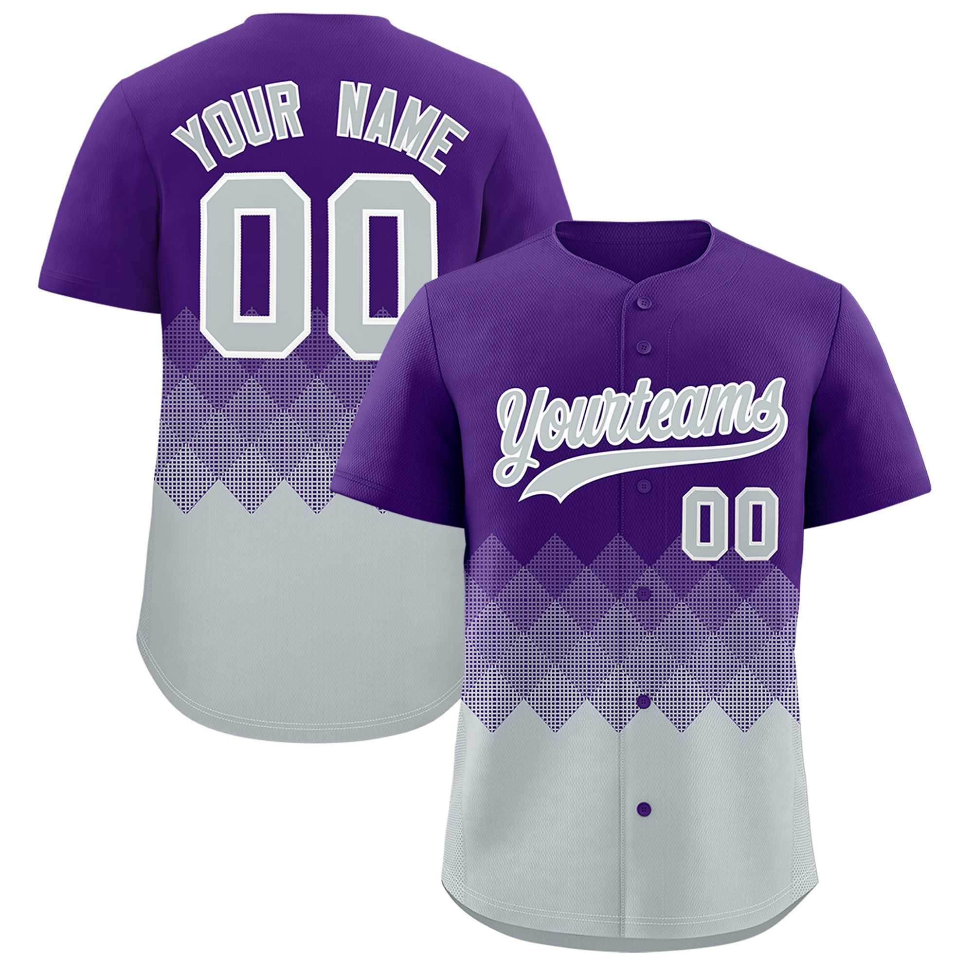 Custom Purple Silver Grid Blur Pattern Authentic Baseball Jersey| KXKSHOP
