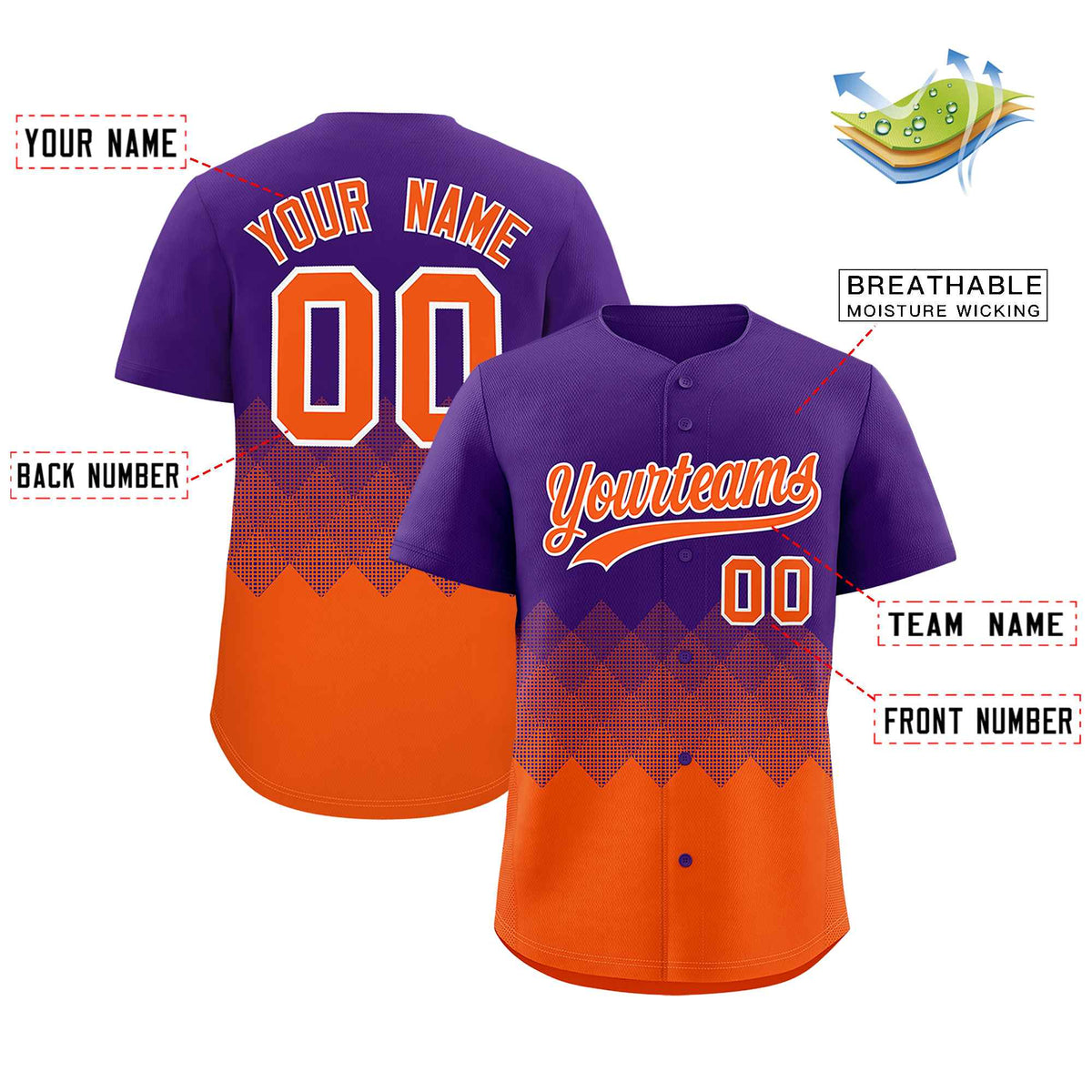 Custom Purple Orange Grid Blur Pattern Authentic Baseball Jersey| KXKSHOP