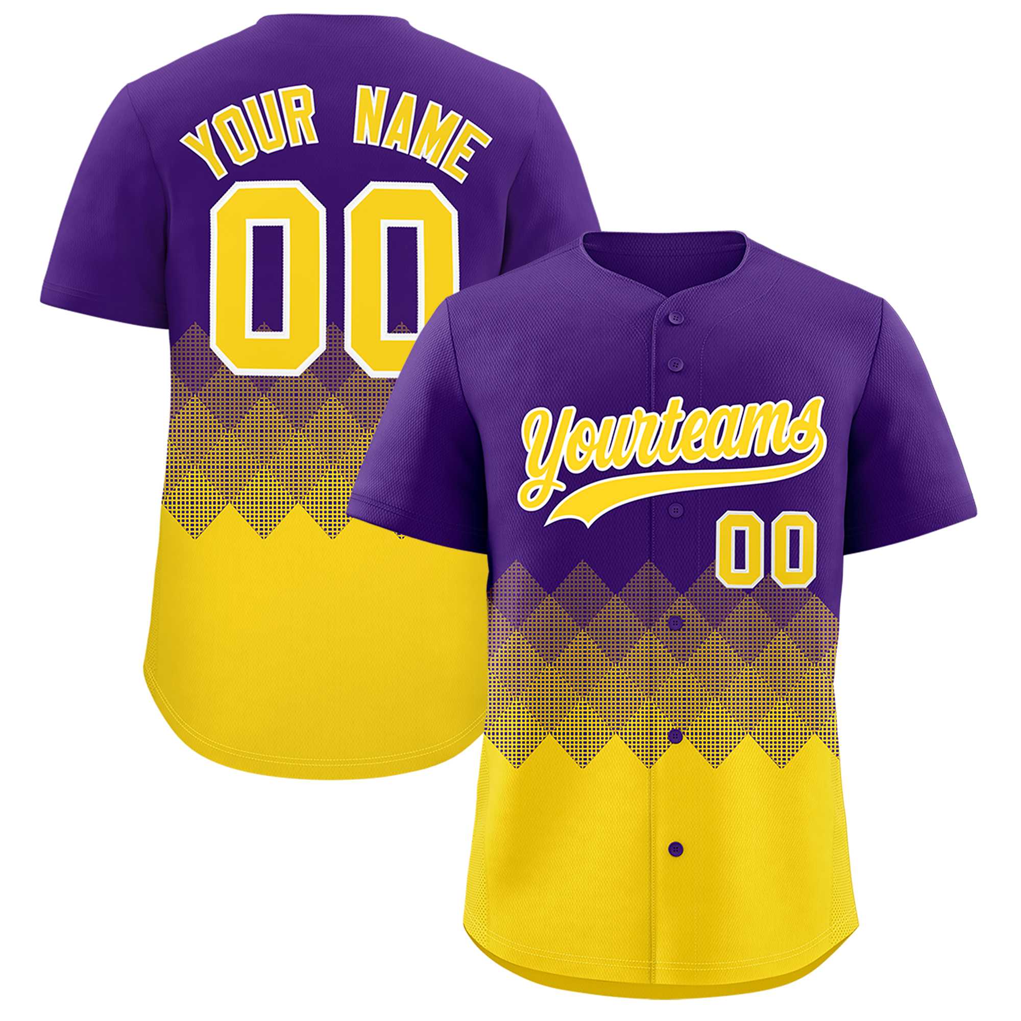 Custom Purple Gold Grid Blur Pattern Authentic Baseball Jersey| KXKSHOP