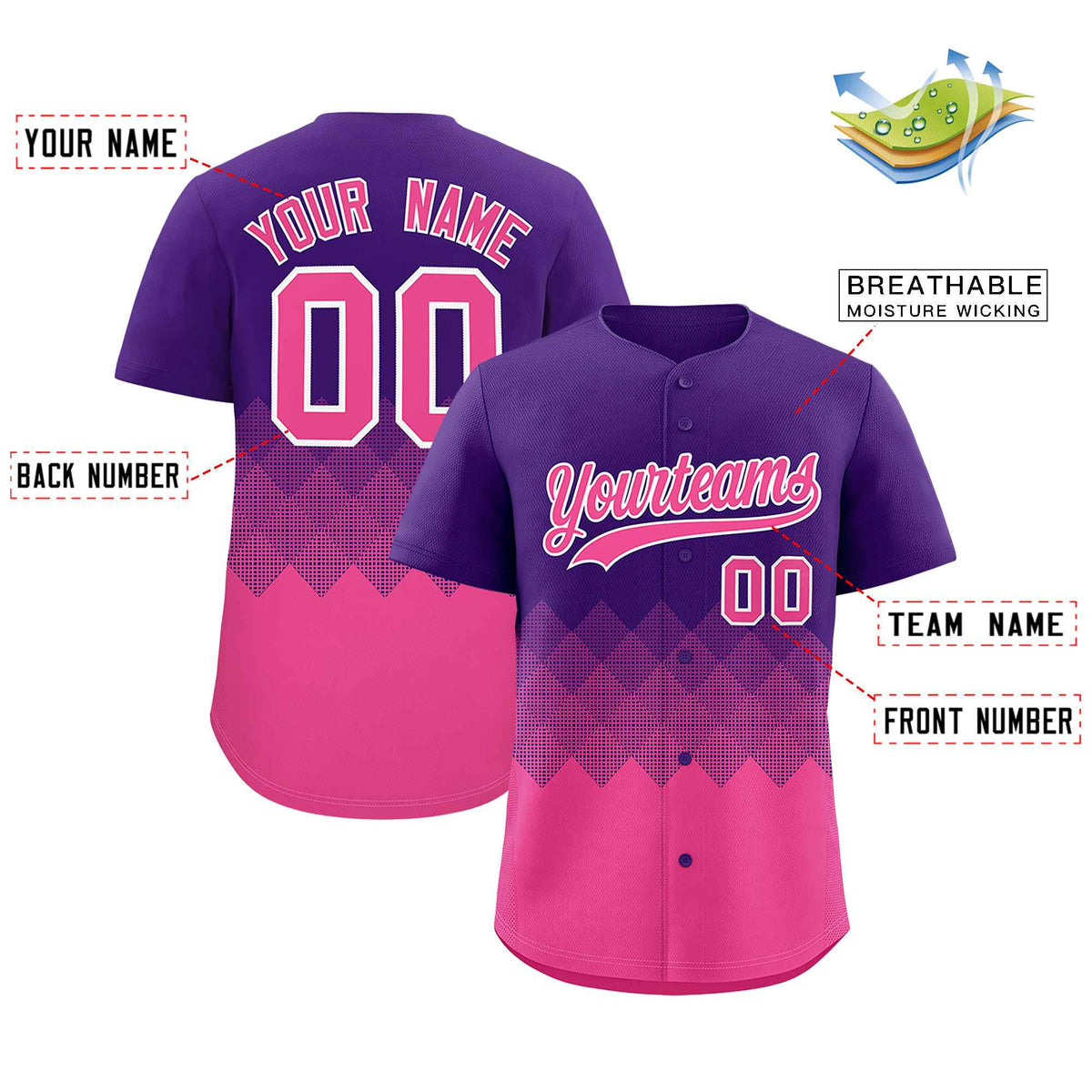Custom Purple Pink Grid Blur Pattern Authentic Baseball Jersey| KXKSHOP
