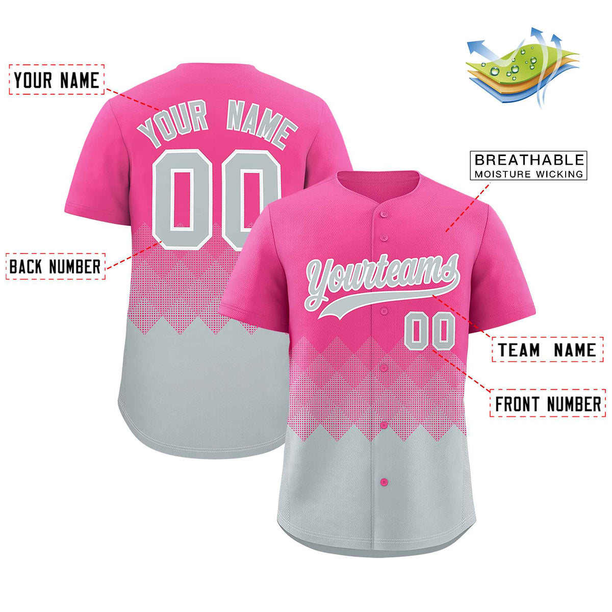 Custom Pink Silver Grid Blur Pattern Authentic Baseball Jersey| KXKSHOP