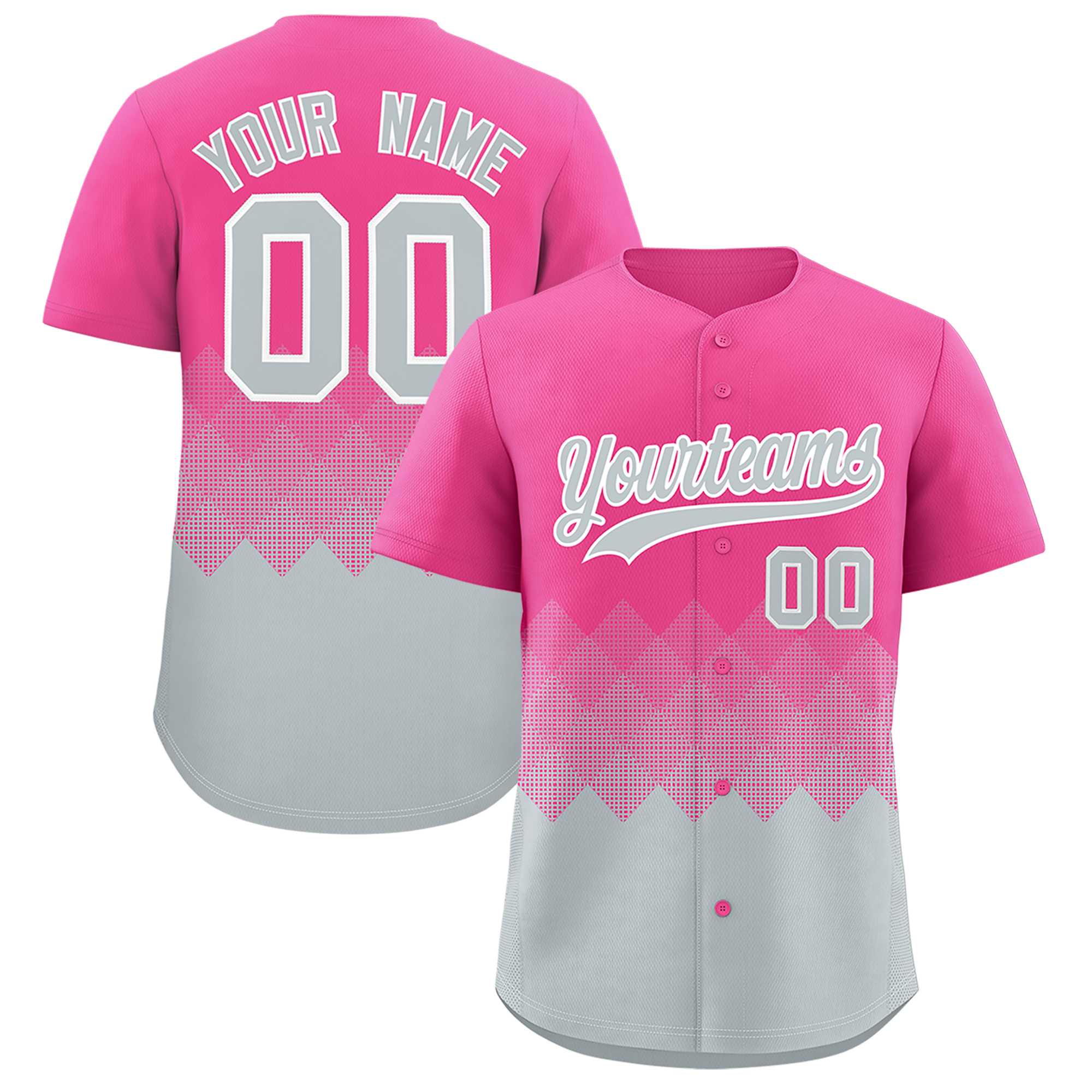 Custom Pink Silver Grid Blur Pattern Authentic Baseball Jersey| KXKSHOP