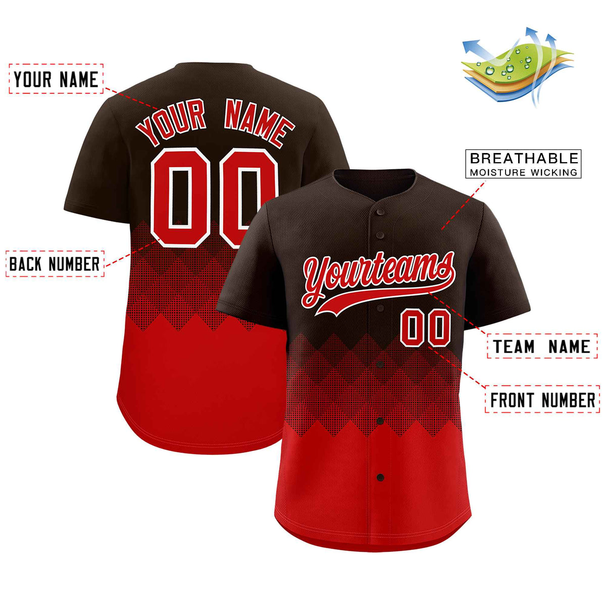 Custom Brown Red Grid Blur Pattern Authentic Baseball Jersey| KXKSHOP