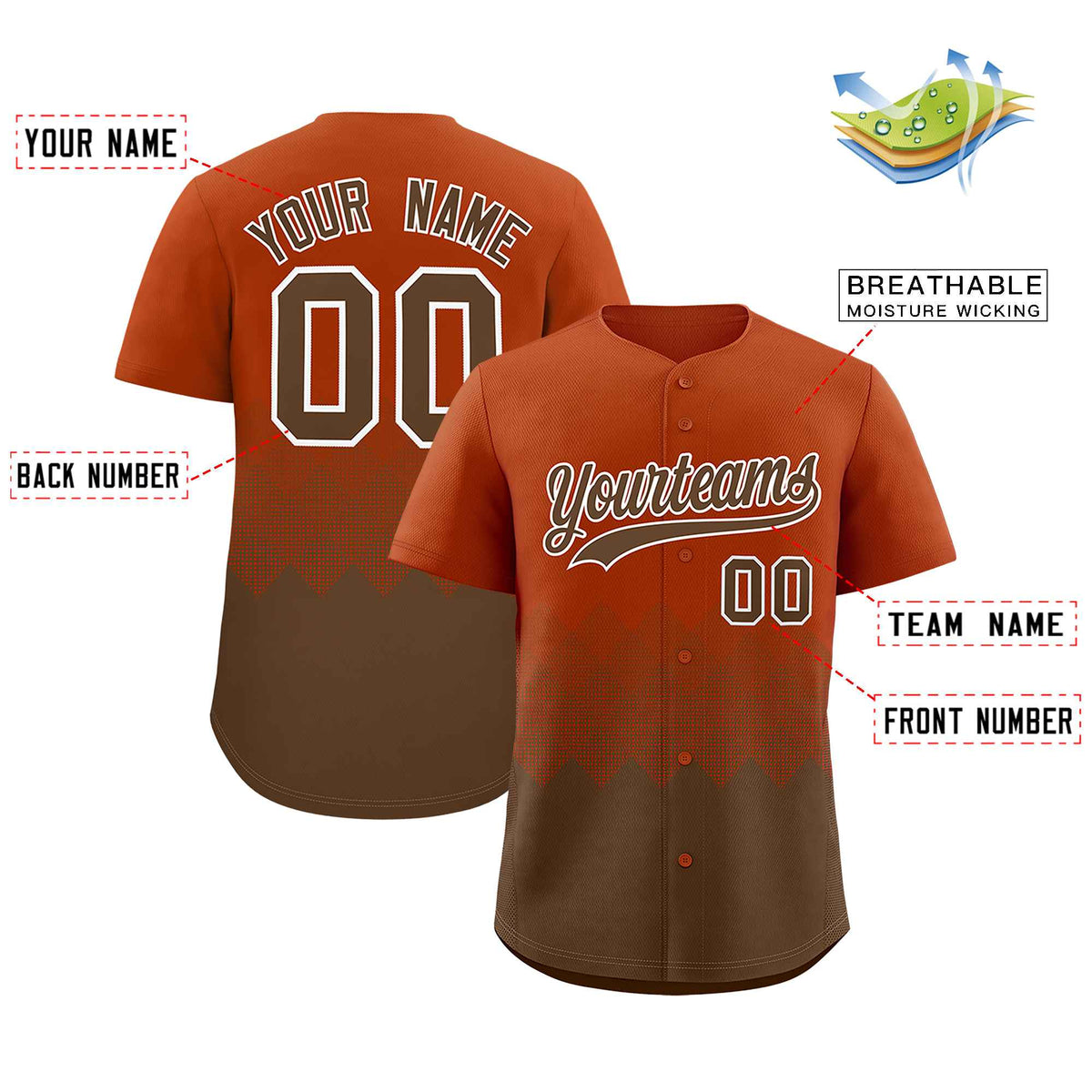 Custom Texas Orange Light Brown Grid Blur Pattern Authentic Baseball Jersey| KXKSHOP