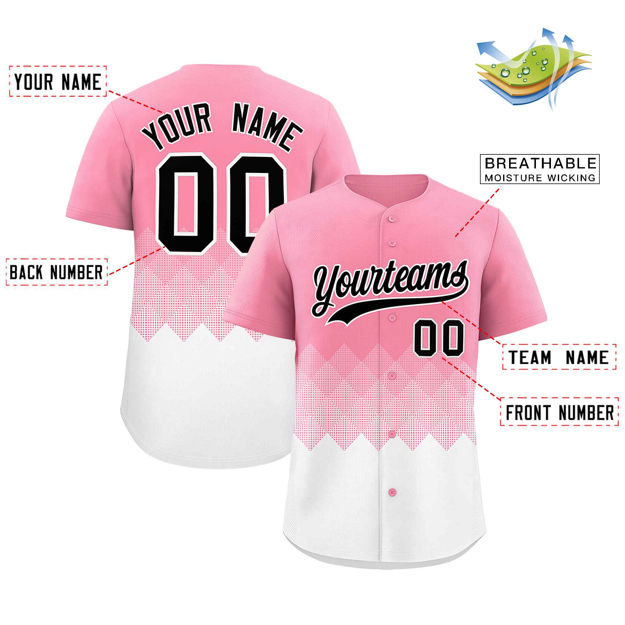 Custom Light Pink White Grid Blur Pattern Authentic Baseball Jersey| KXKSHOP