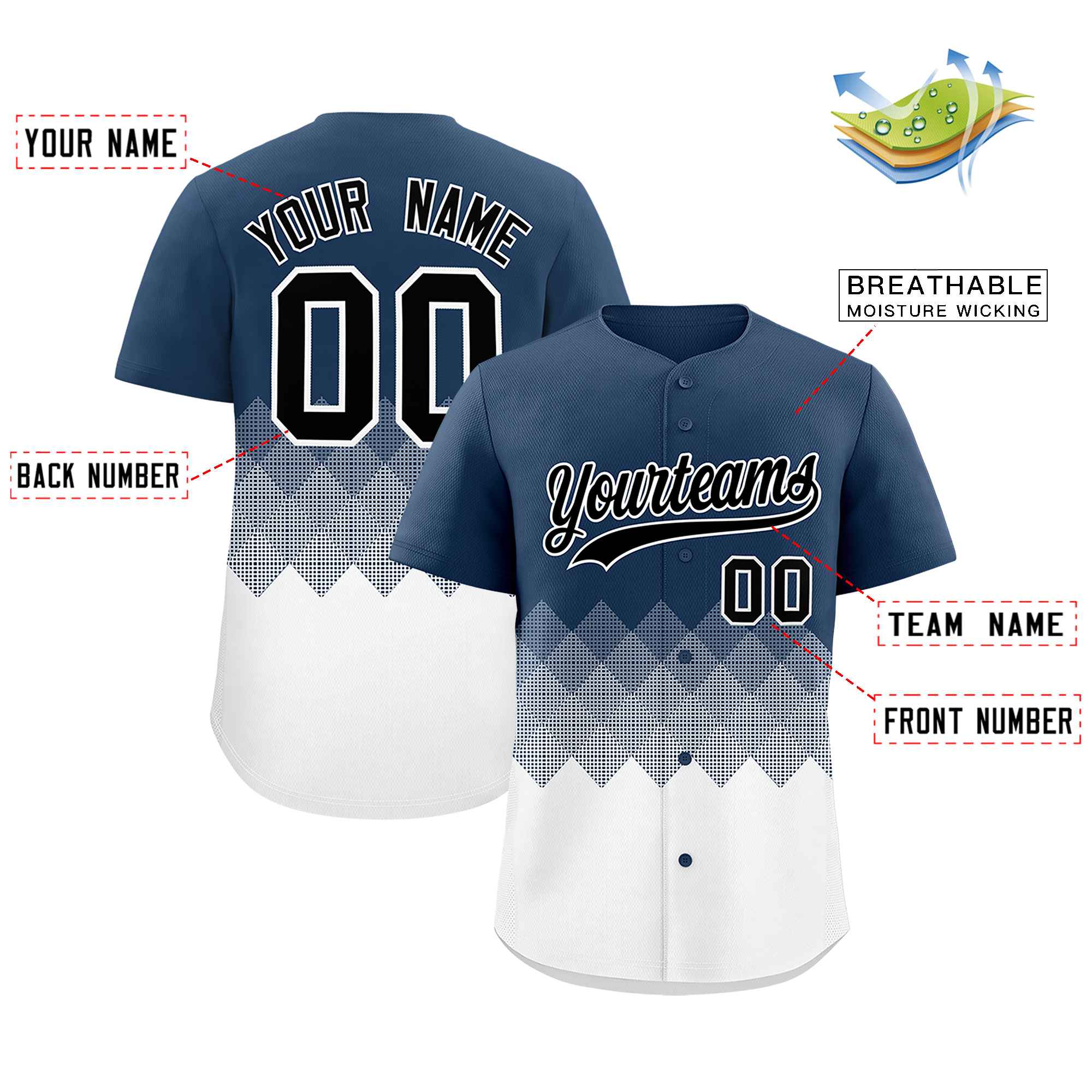 Custom Midnight Blue White Grid Blur Pattern Authentic Baseball Jersey| KXKSHOP