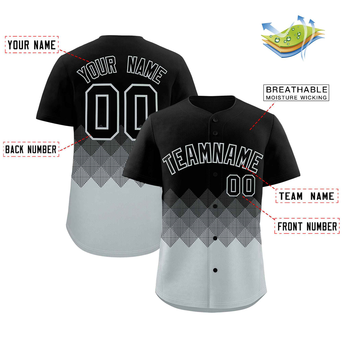 Custom Black Silver Grid Blur Pattern Authentic Baseball Jersey| KXKSHOP