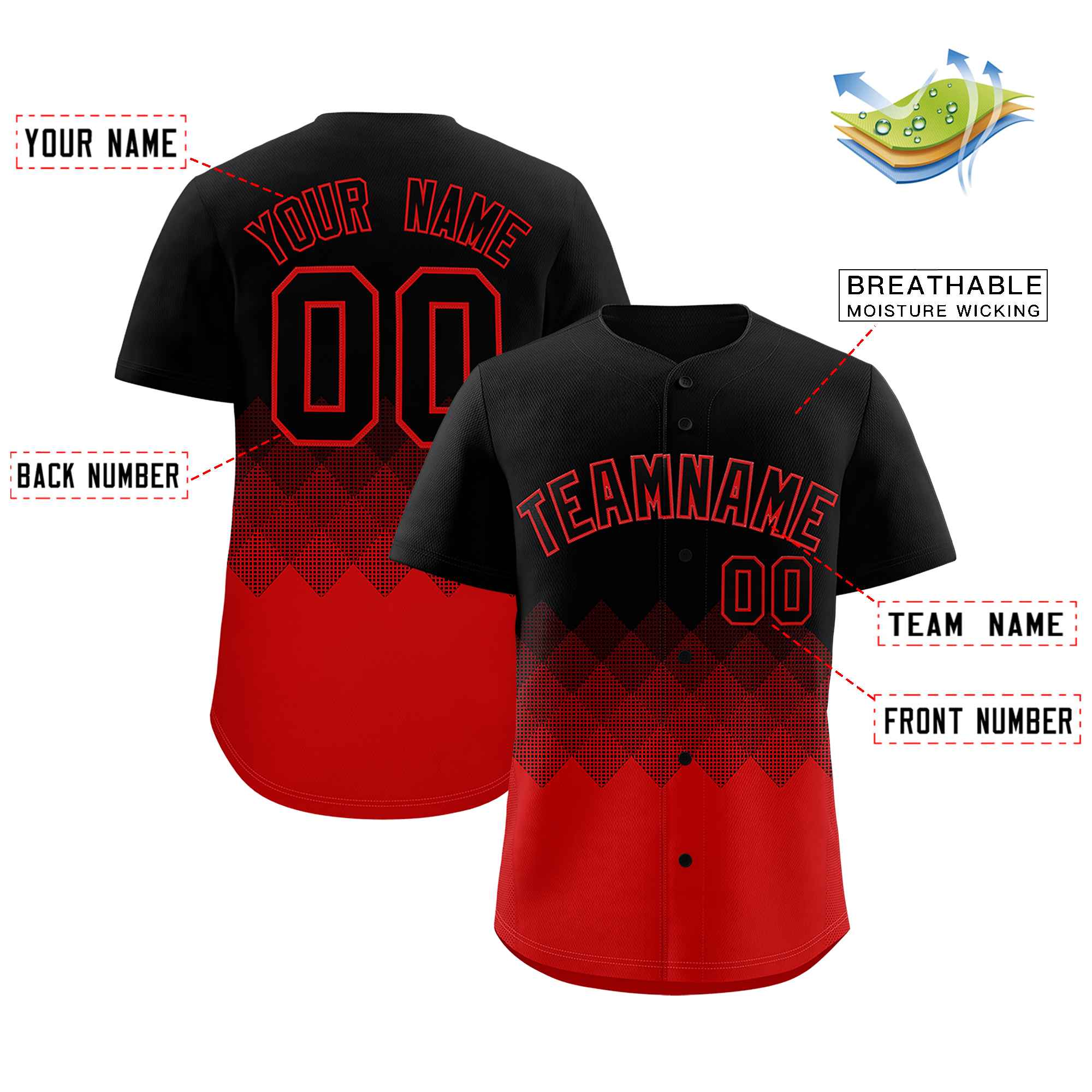 Custom Black Red Grid Blur Pattern Authentic Baseball Jersey| KXKSHOP