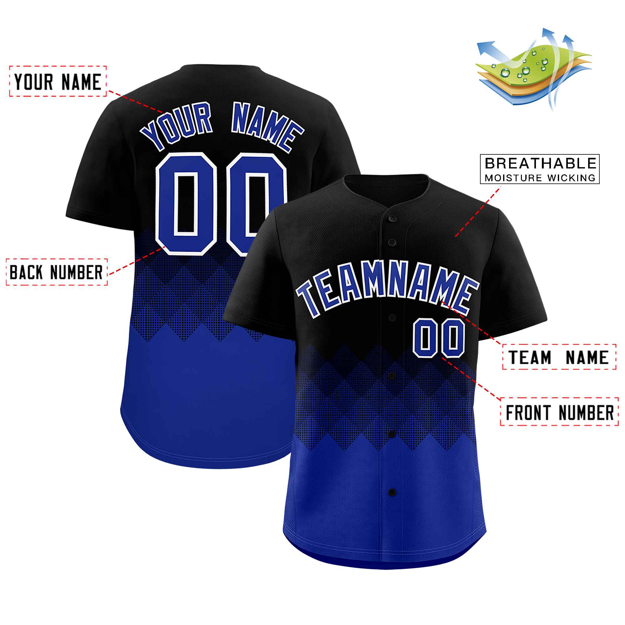 Custom Black Royal Grid Blur Pattern Authentic Baseball Jersey| KXKSHOP