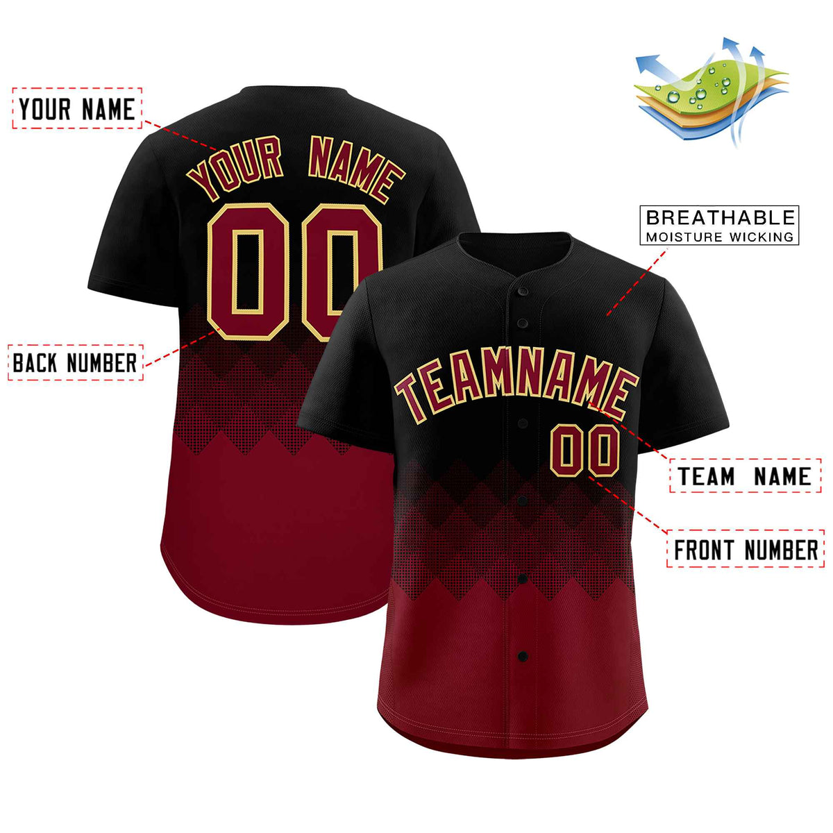 Custom Black Crimson Grid Blur Pattern Authentic Baseball Jersey| KXKSHOP
