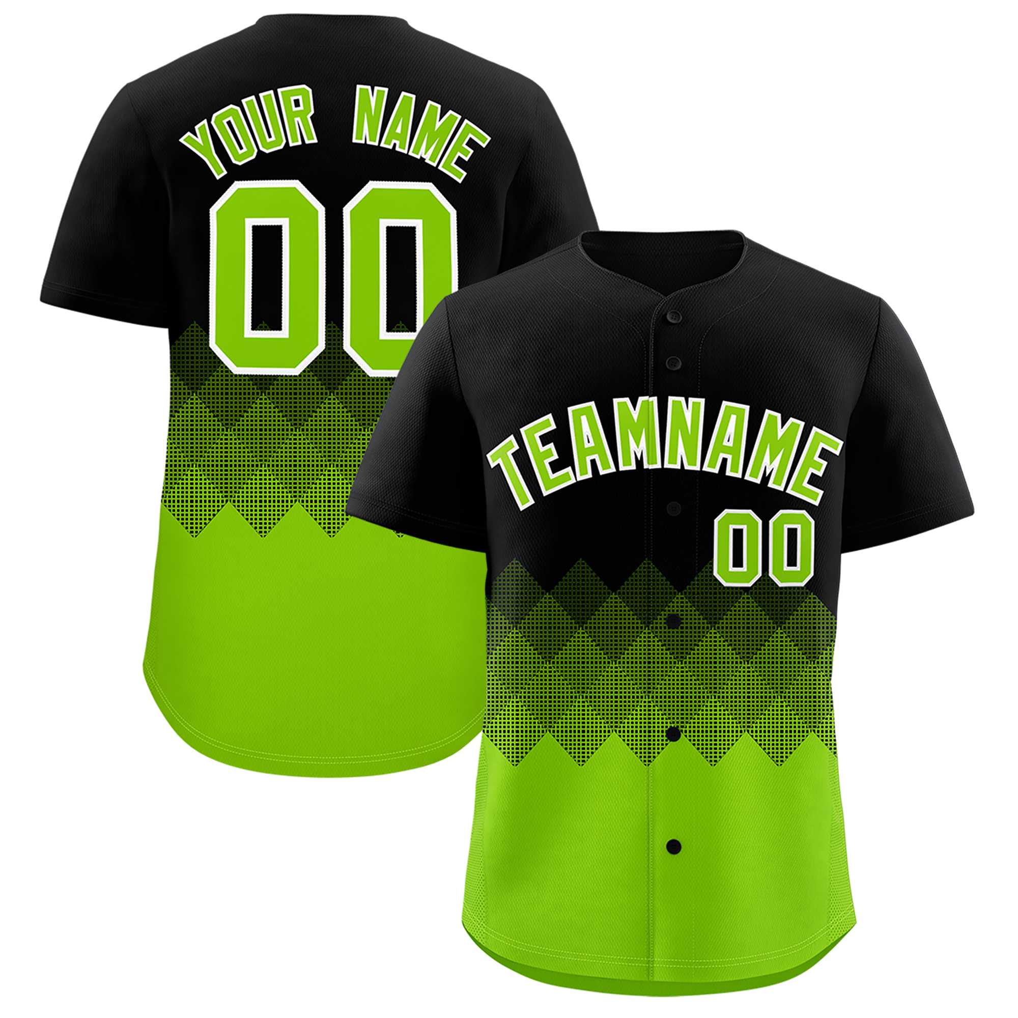 Custom Black Neon Green Grid Blur Pattern Authentic Baseball Jersey| KXKSHOP