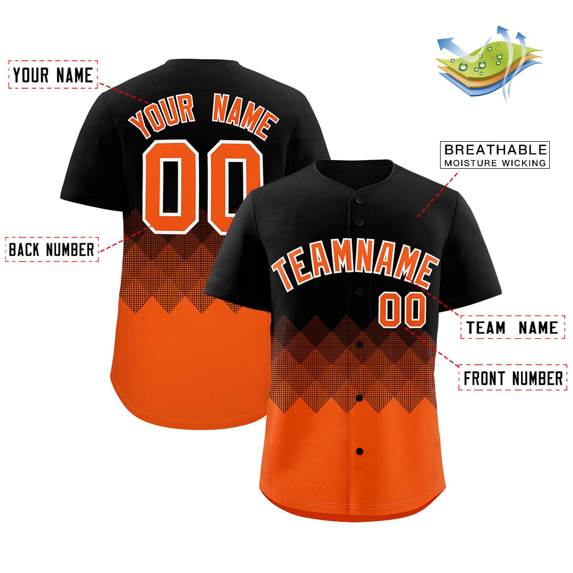 Custom Black Orange Grid Blur Pattern Authentic Baseball Jersey| KXKSHOP