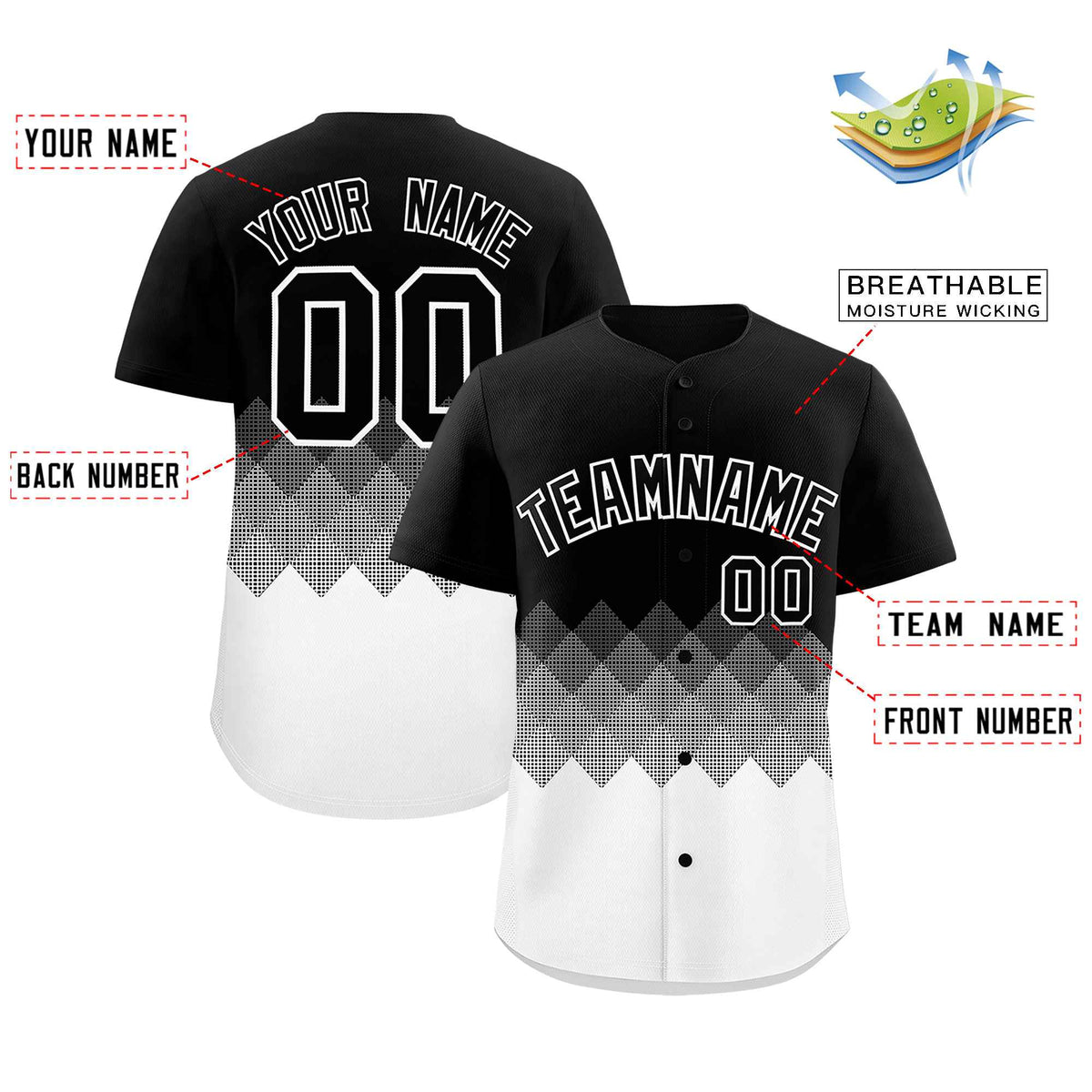 Custom Black White Grid Blur Pattern Authentic Baseball Jersey| KXKSHOP