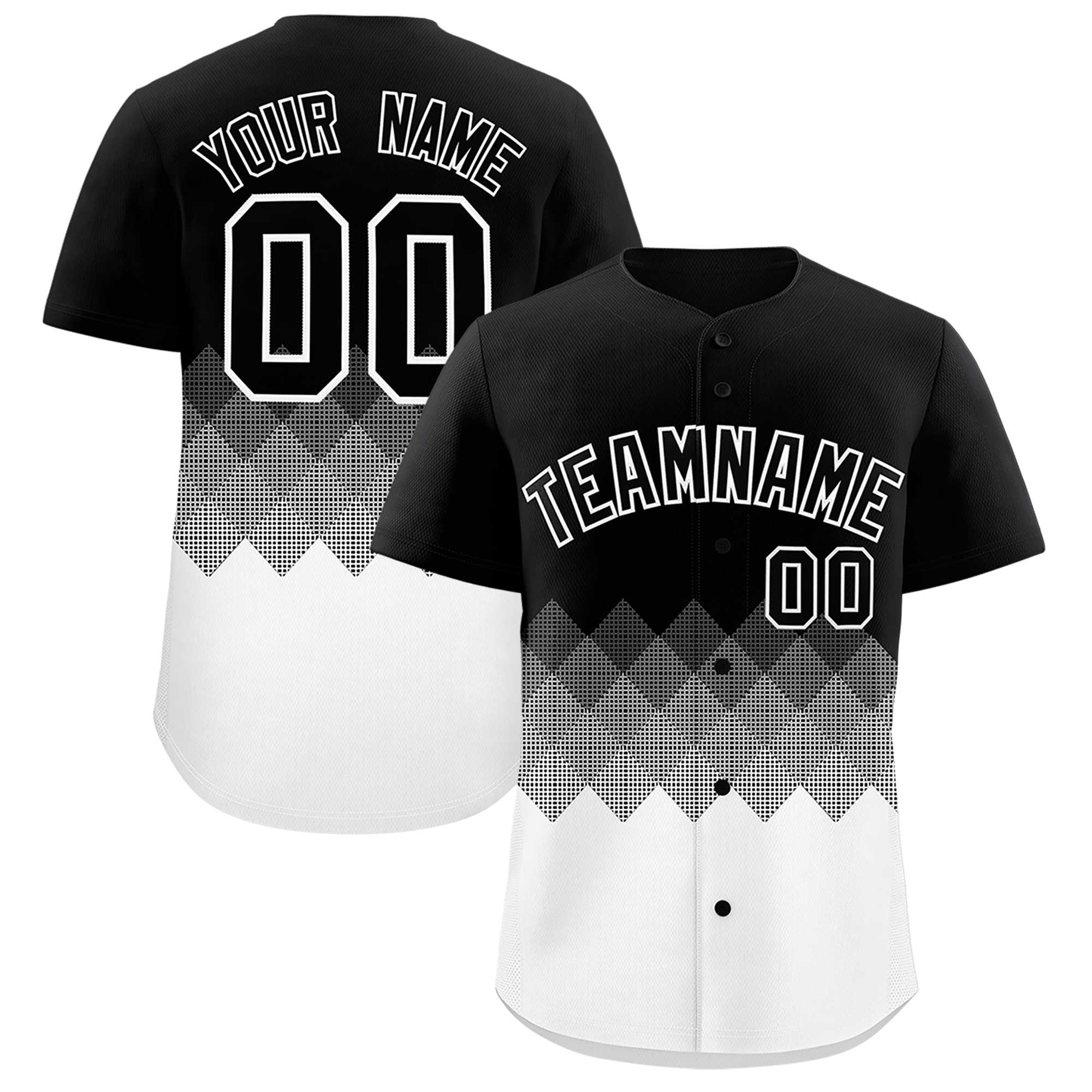 Custom Black White Grid Blur Pattern Authentic Baseball Jersey| KXKSHOP