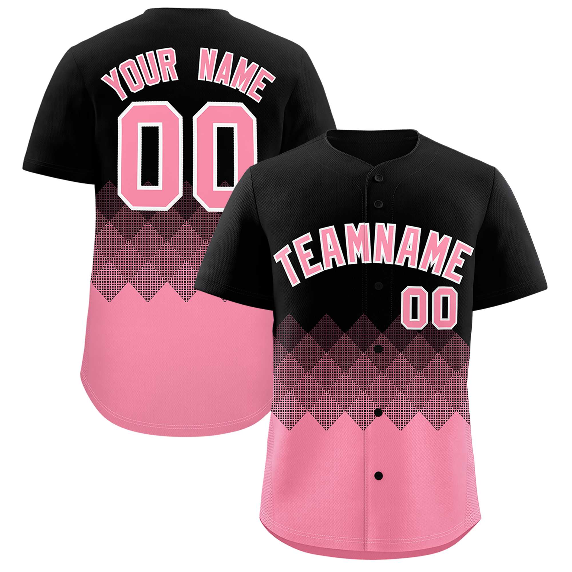 Custom Black Light Pink Grid Blur Pattern Authentic Baseball Jersey| KXKSHOP