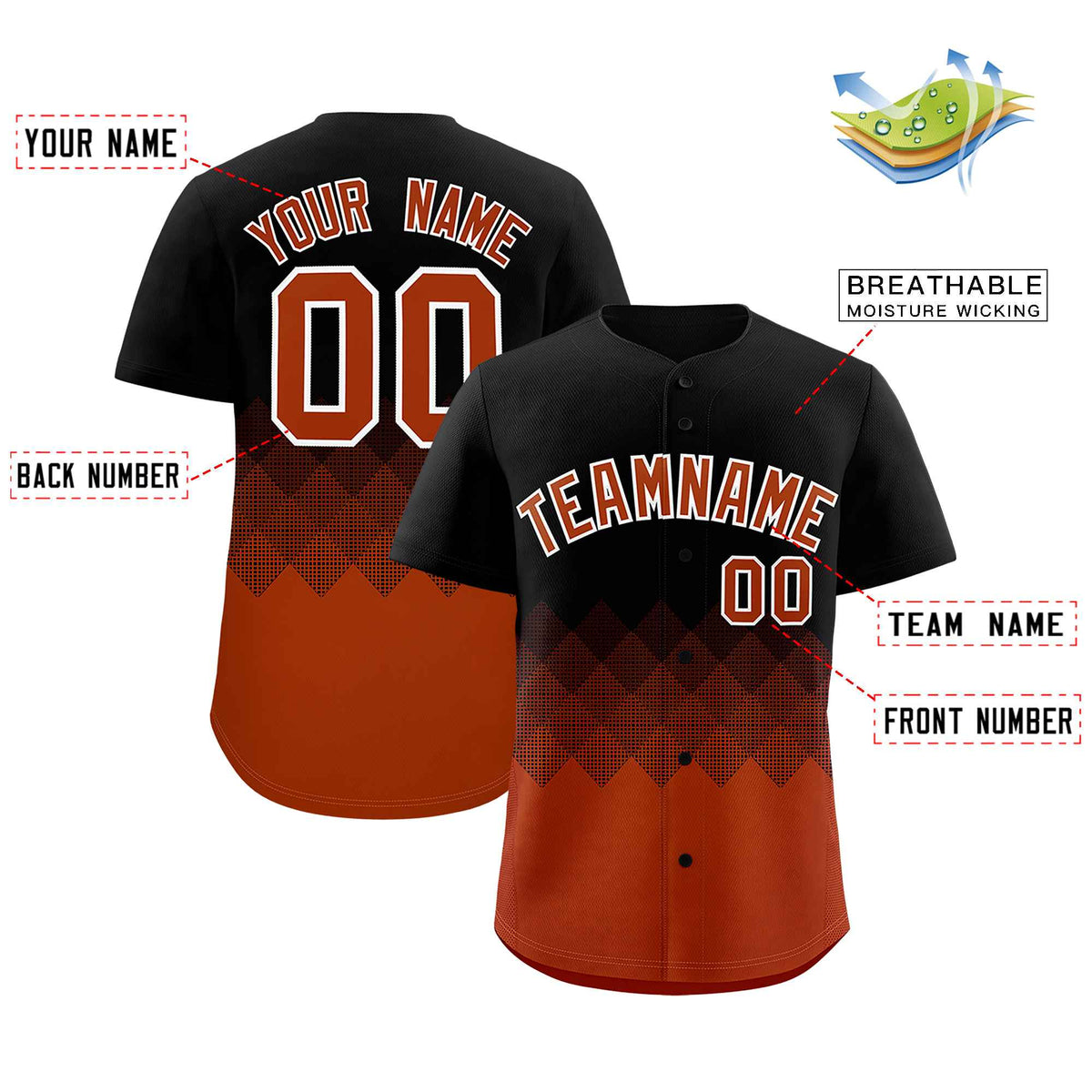 Custom Black Texas Orange Grid Blur Pattern Authentic Baseball Jersey| KXKSHOP