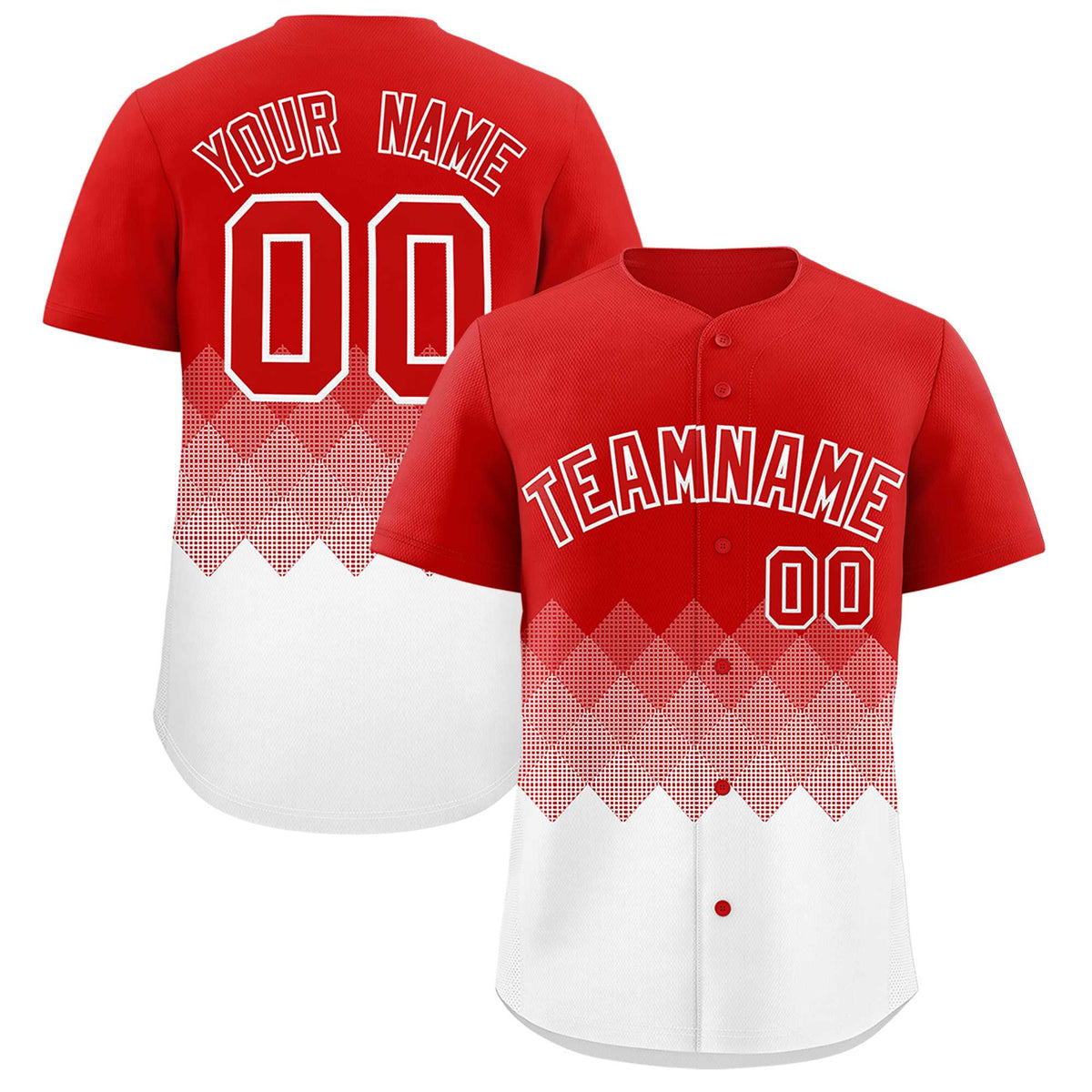 Custom Red White Grid Blur Pattern Authentic Baseball Jersey| KXKSHOP