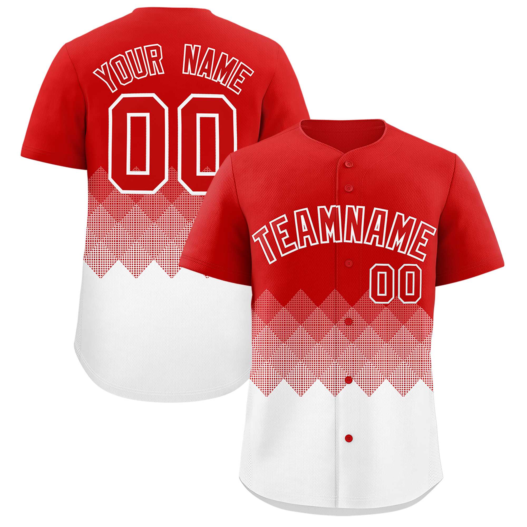 Custom Red White Grid Blur Pattern Authentic Baseball Jersey| KXKSHOP