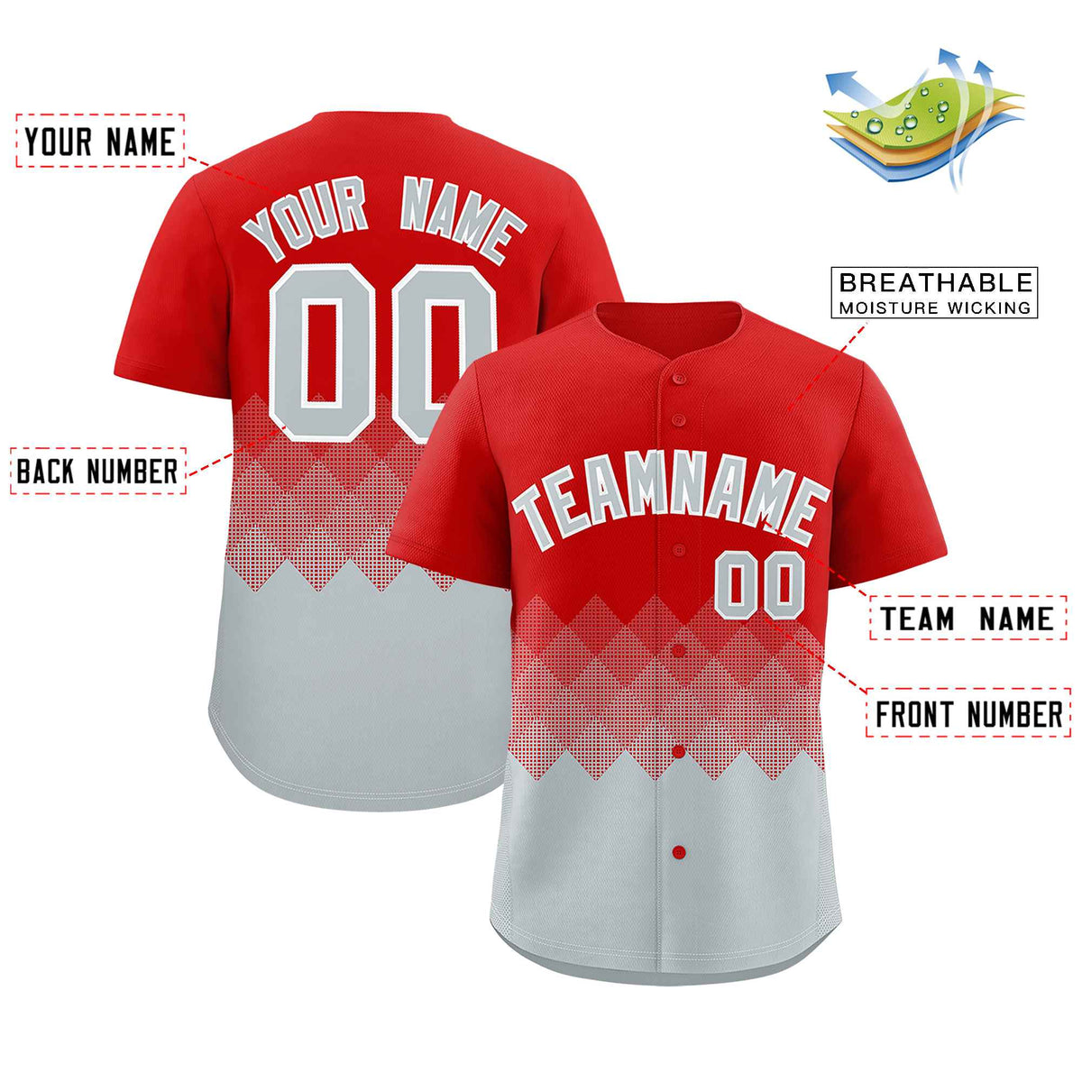Custom Red Silver Grid Blur Pattern Authentic Baseball Jersey| KXKSHOP