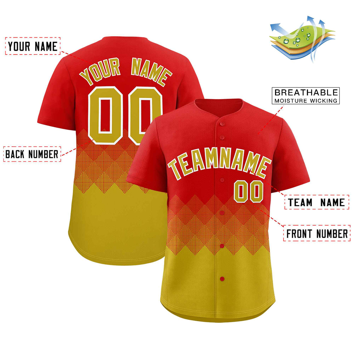 Custom Red Old Gold Grid Blur Pattern Authentic Baseball Jersey| KXKSHOP