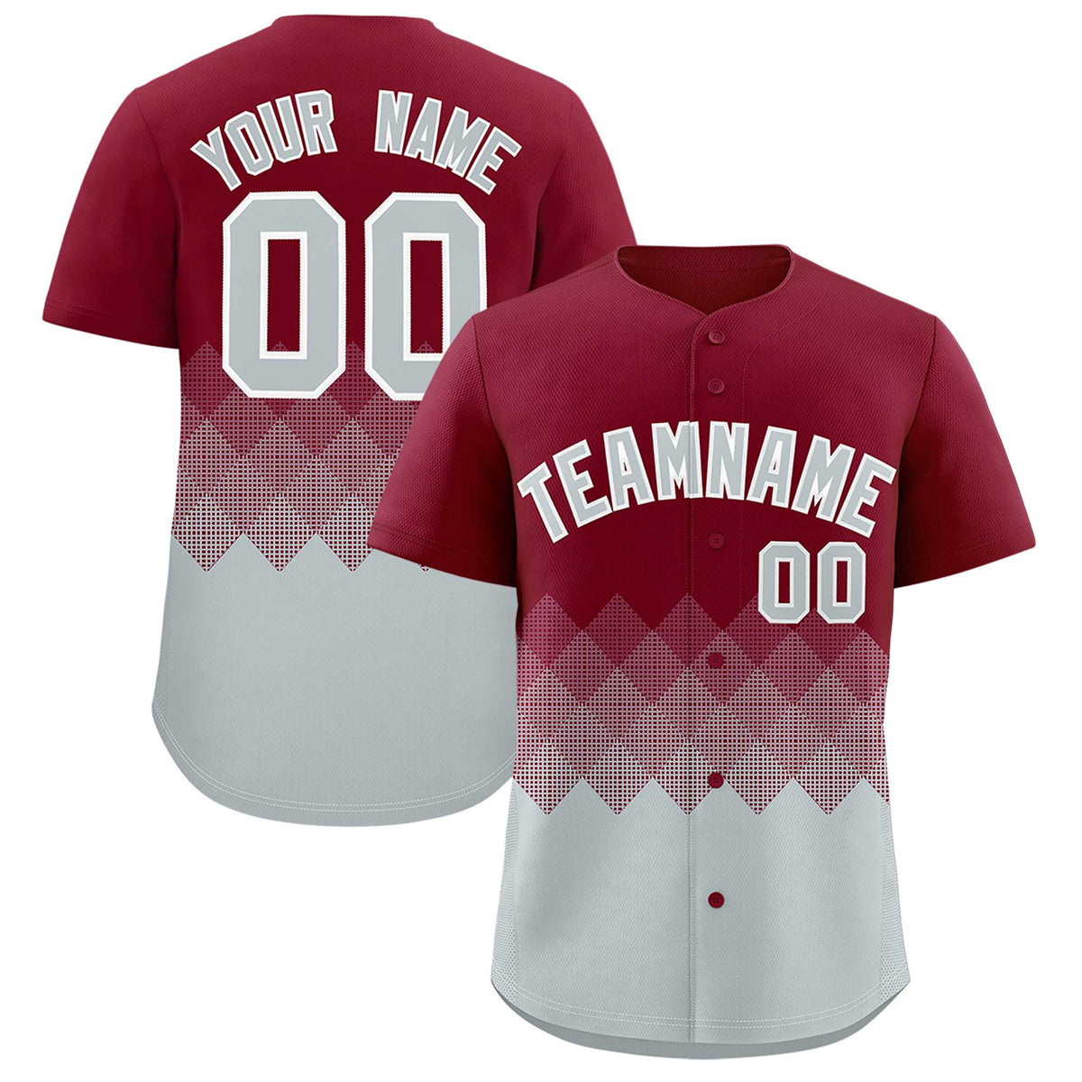 Custom Crimson Silver Grid Blur Pattern Authentic Baseball Jersey| KXKSHOP