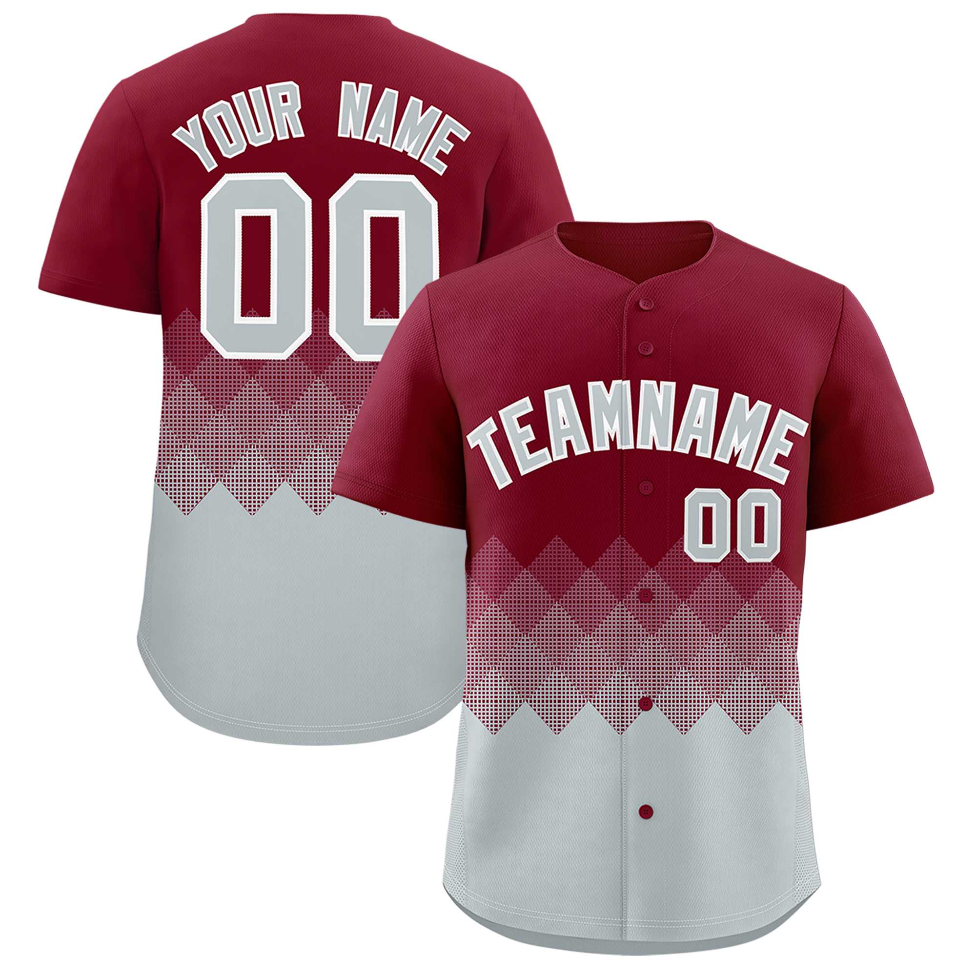 Custom Crimson Silver Grid Blur Pattern Authentic Baseball Jersey| KXKSHOP