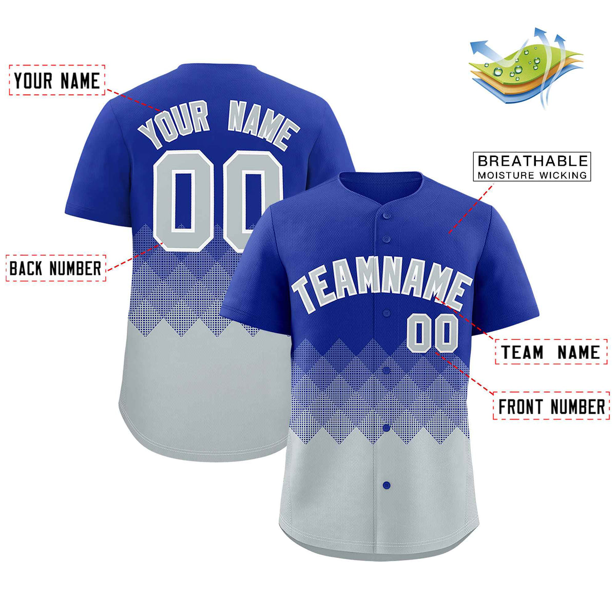 Custom Royal White Grid Blur Pattern Authentic Baseball Jersey| KXKSHOP