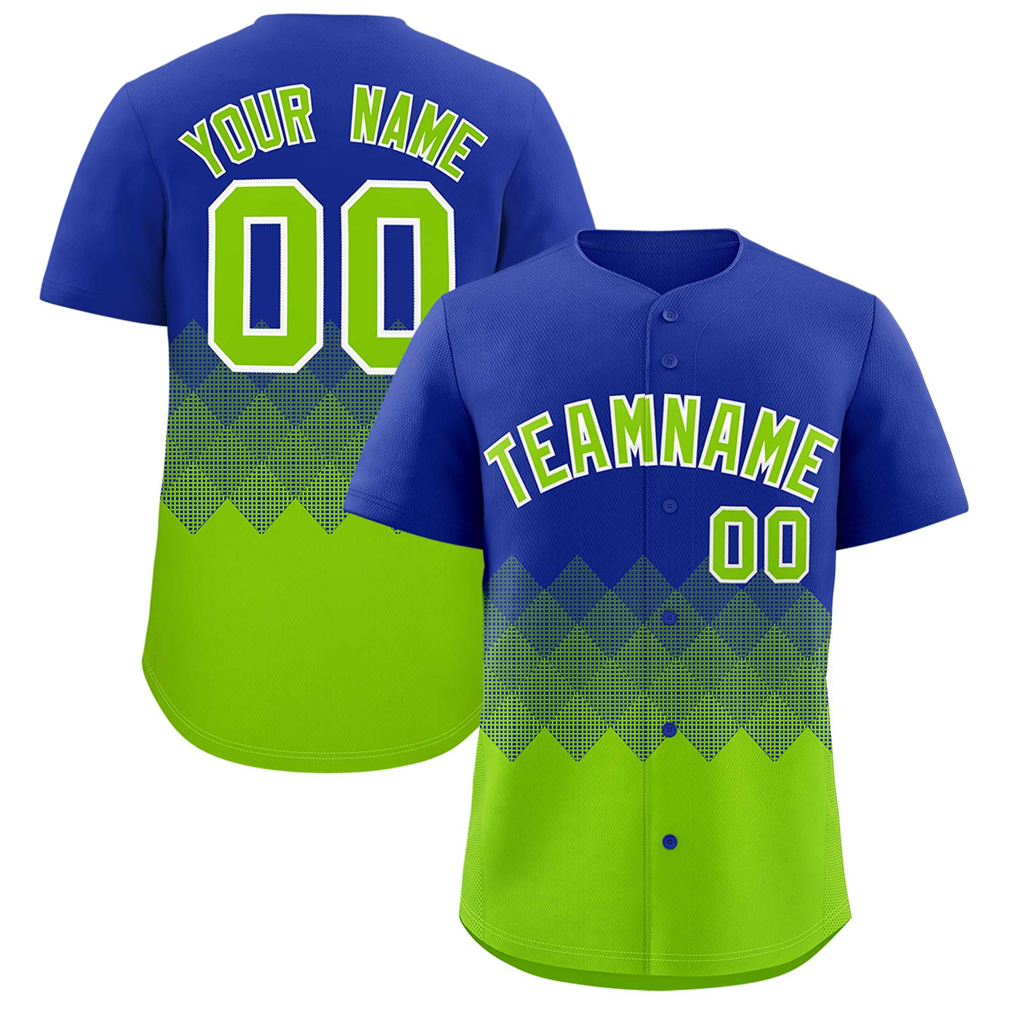Custom Royal Neon Green Grid Blur Pattern Authentic Baseball Jersey| KXKSHOP