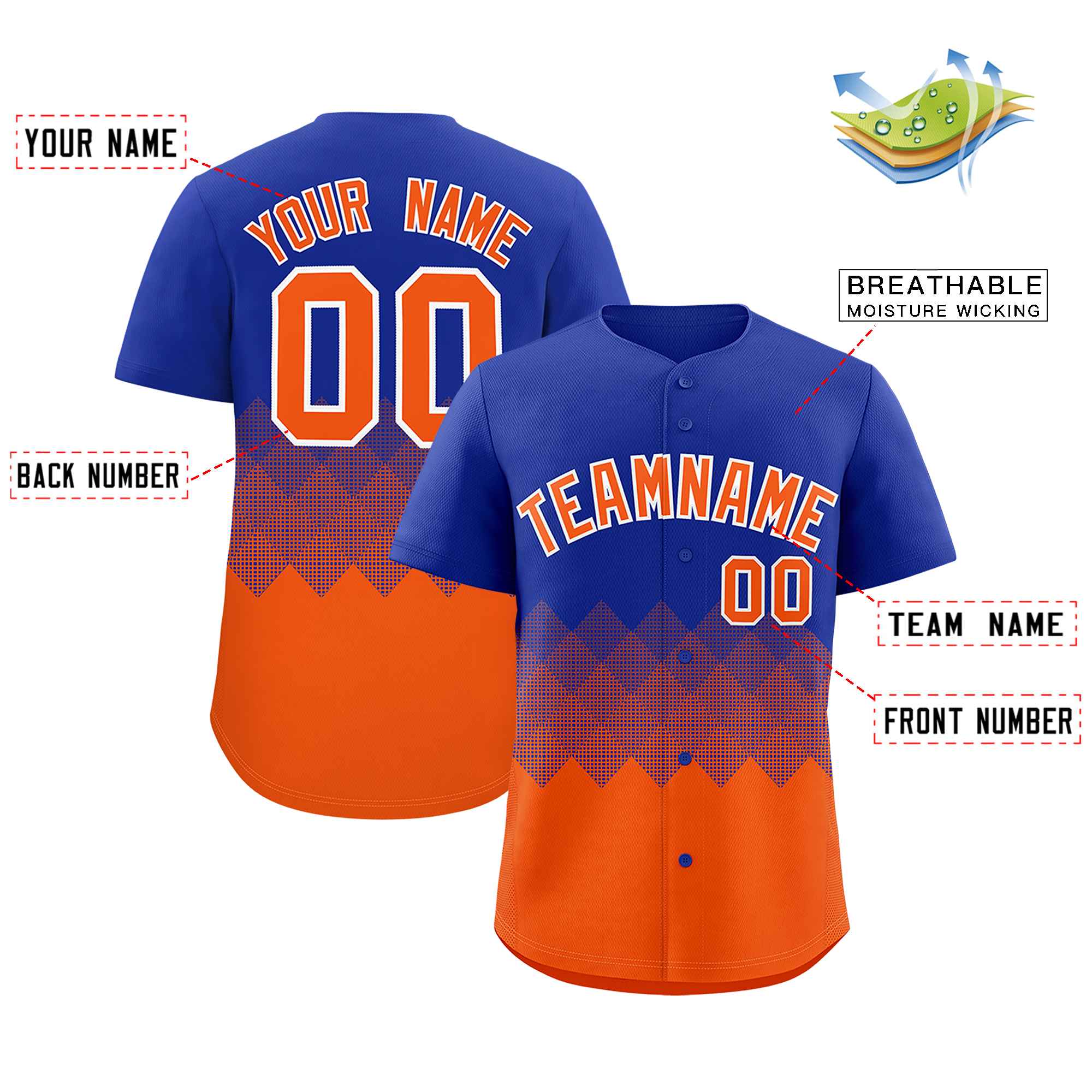 Custom Royal Orange Grid Blur Pattern Authentic Baseball Jersey| KXKSHOP