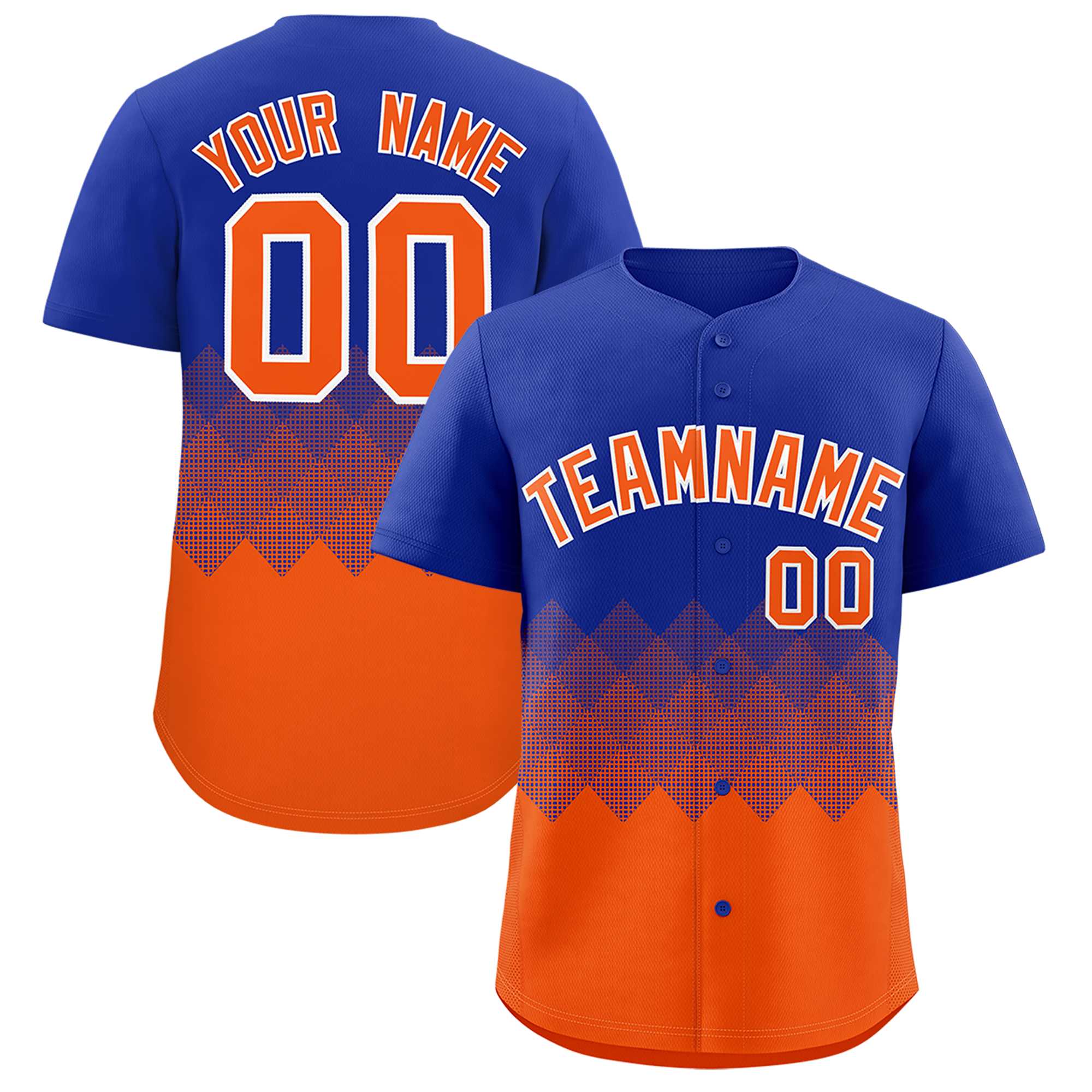 Custom Royal Orange Grid Blur Pattern Authentic Baseball Jersey| KXKSHOP