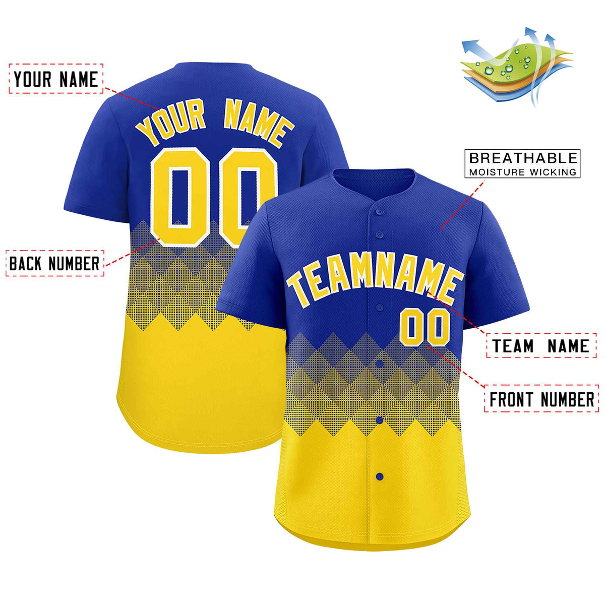Custom Royal Gold Grid Blur Pattern Authentic Baseball Jersey| KXKSHOP