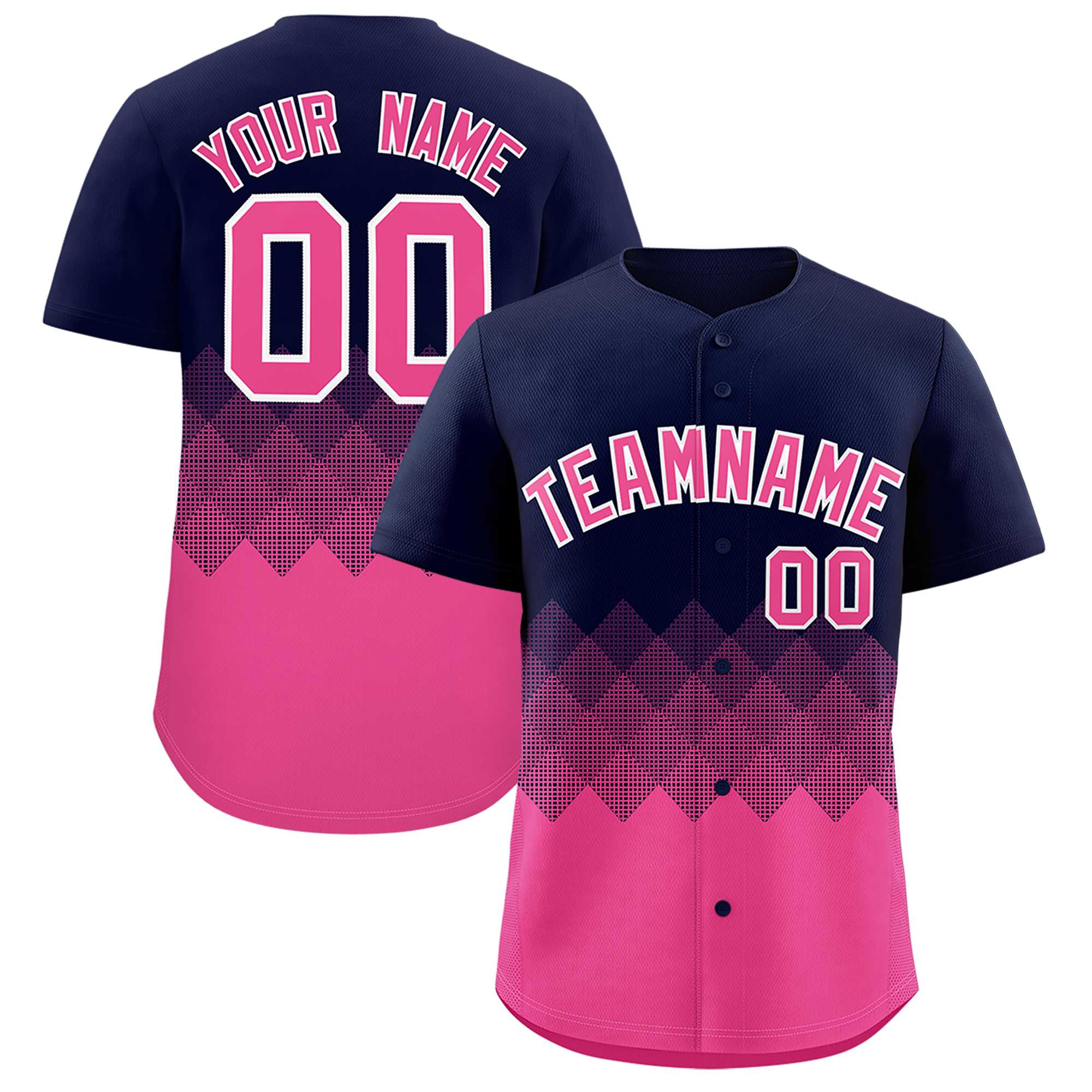 Custom Navy Pink Grid Blur Pattern Authentic Baseball Jersey| KXKSHOP